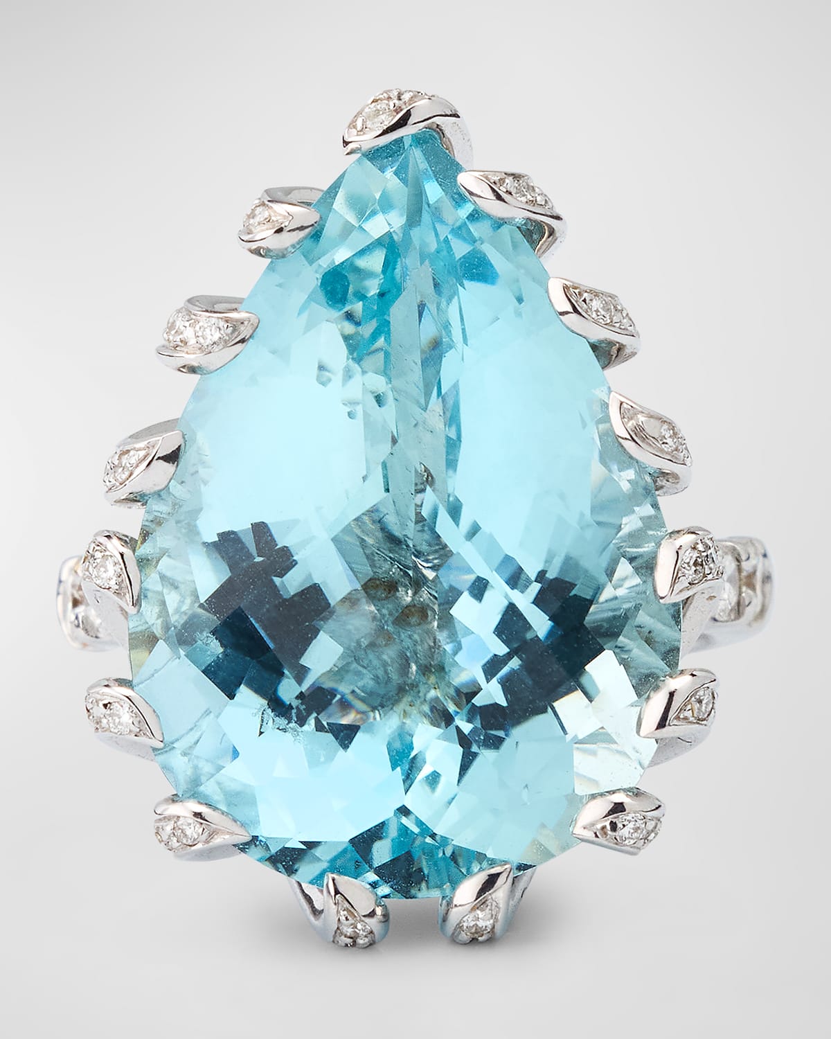 Shop Alexander Laut 18k White Gold Pear Shaped Aquamarine And Pave Diamond Ring In Aquamarine Diamond