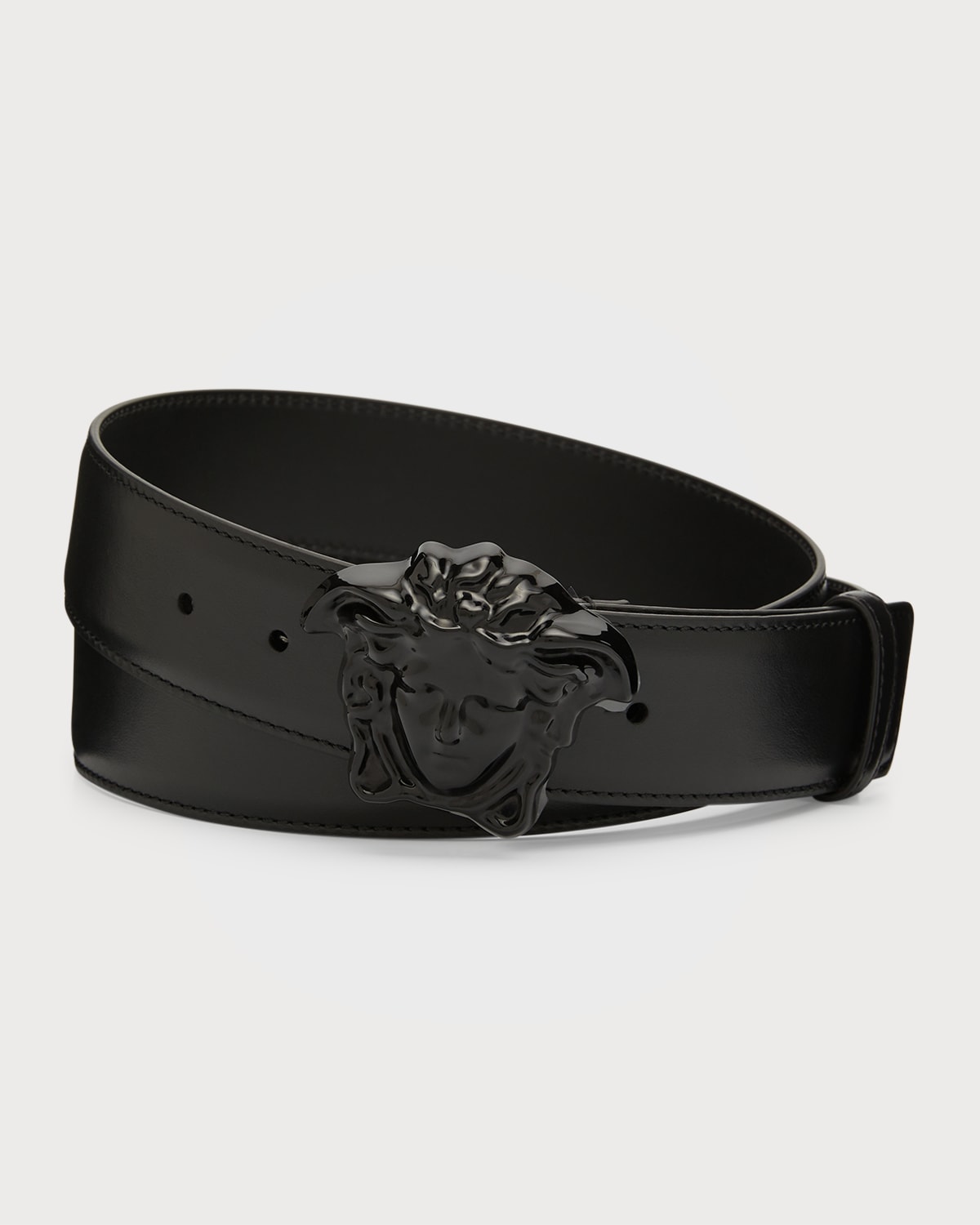 Medusa Head Leather Belt In Black