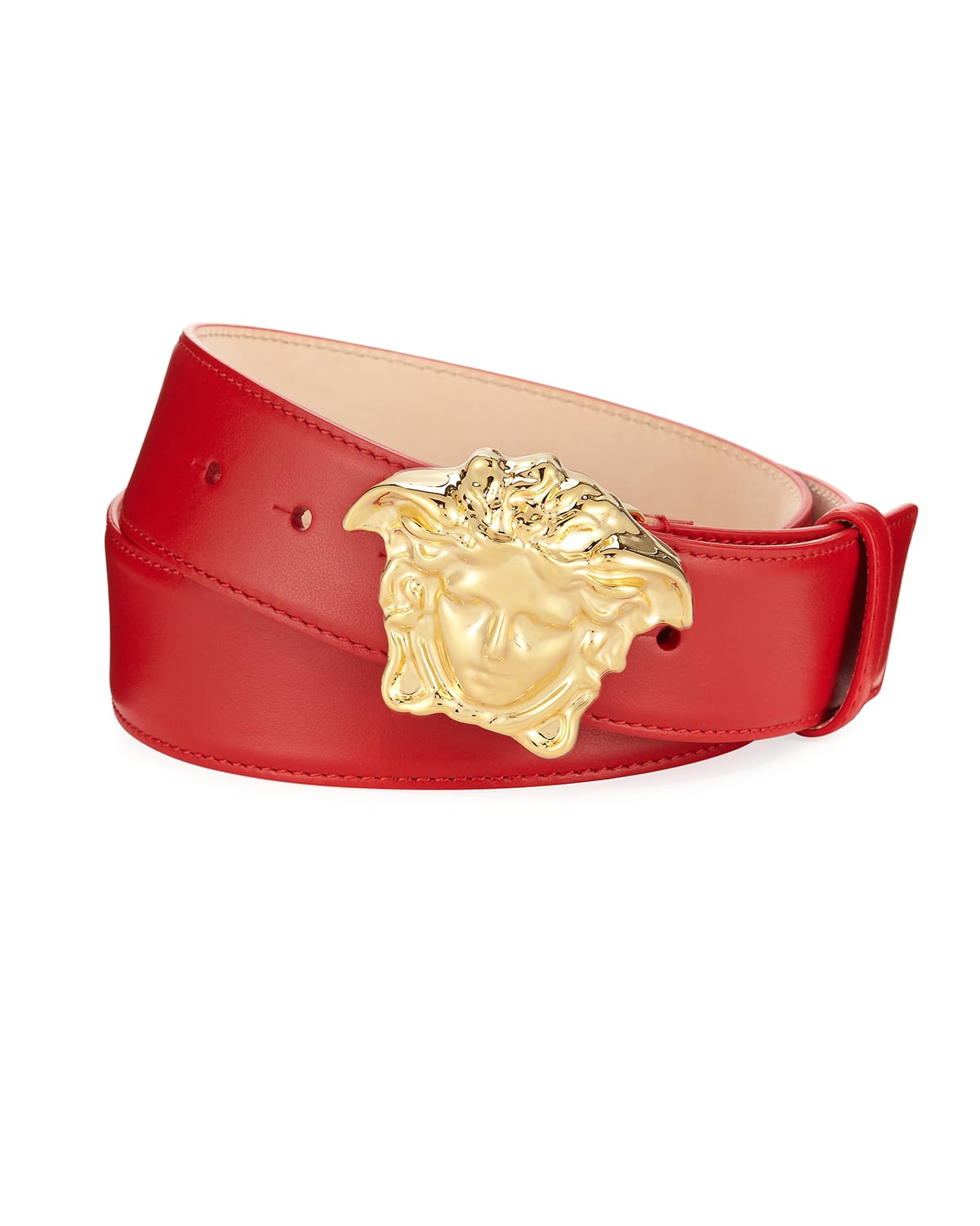 Versace Leather Medusa-buckle Belt In Rosso/oro