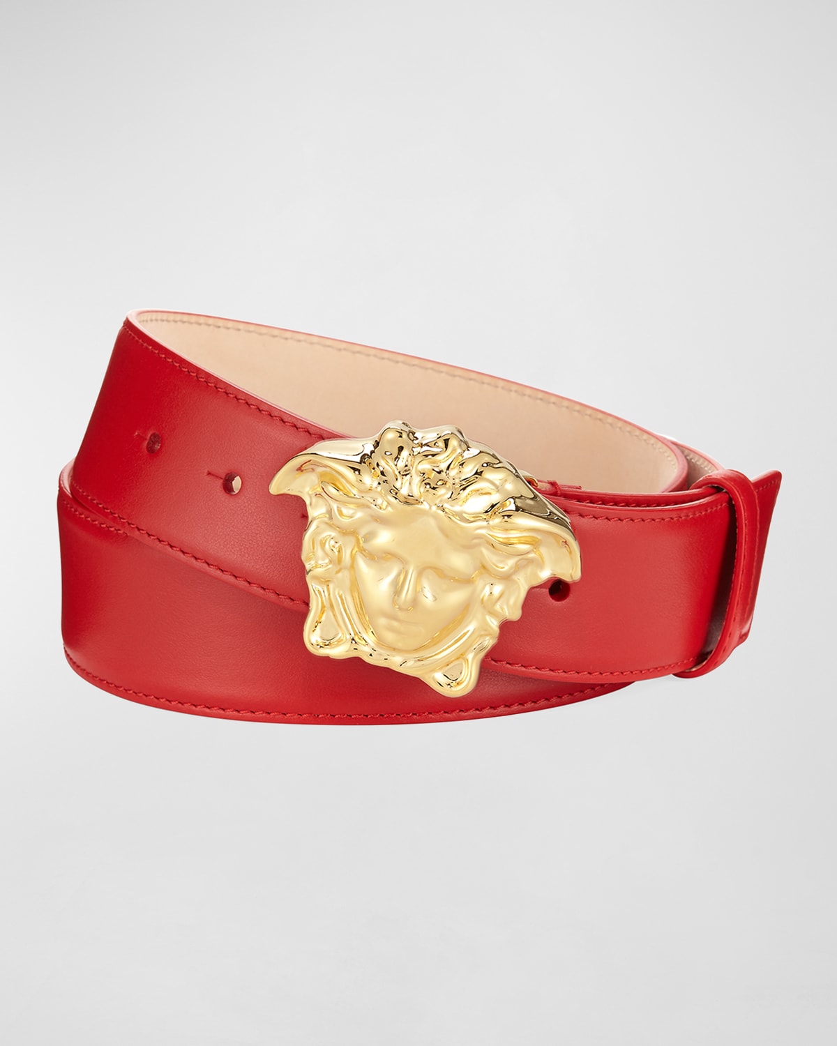 Versace Leather Medusa-buckle Belt In Rosso/oro