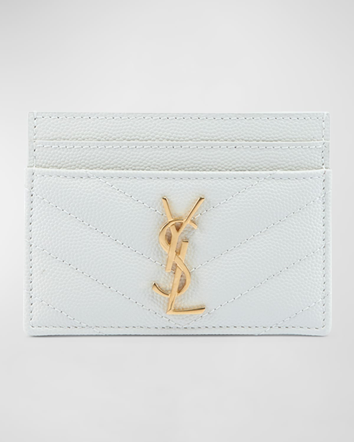 Saint Laurent Ysl Monogram Card Case In Grained Leather In White