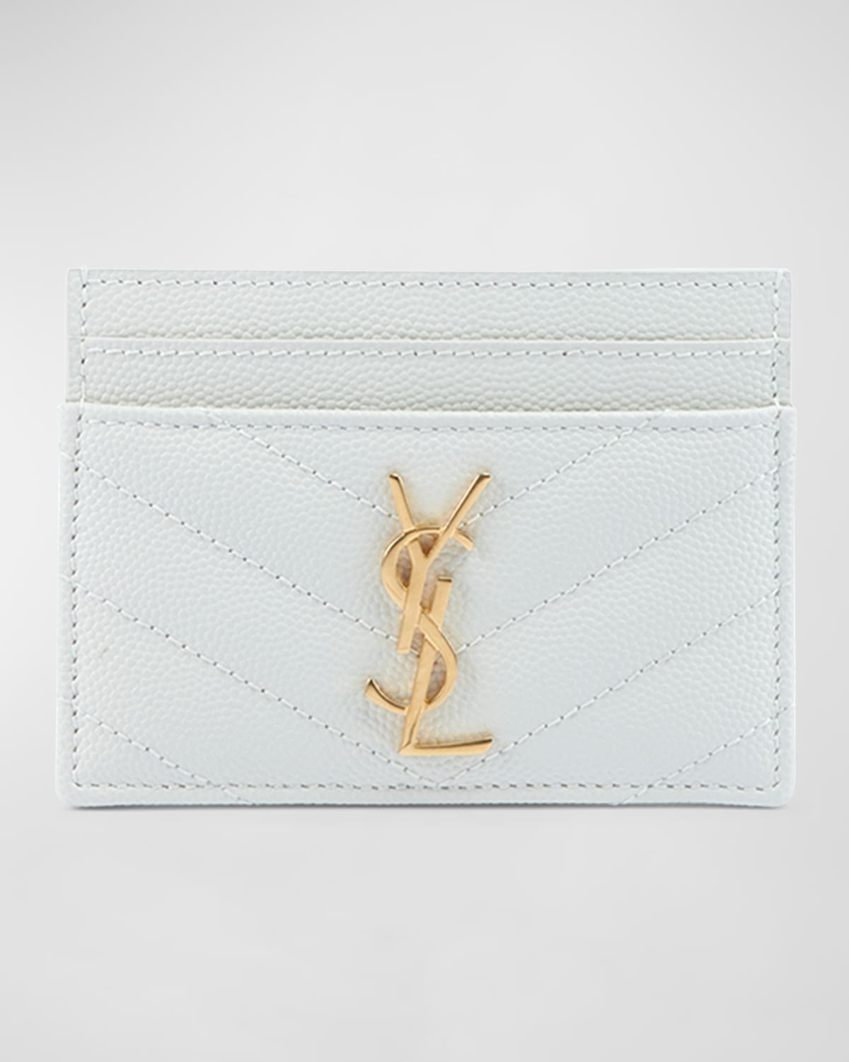 Saint Laurent YSL Grain de Poudre Leather Card Case, Golden Hardware