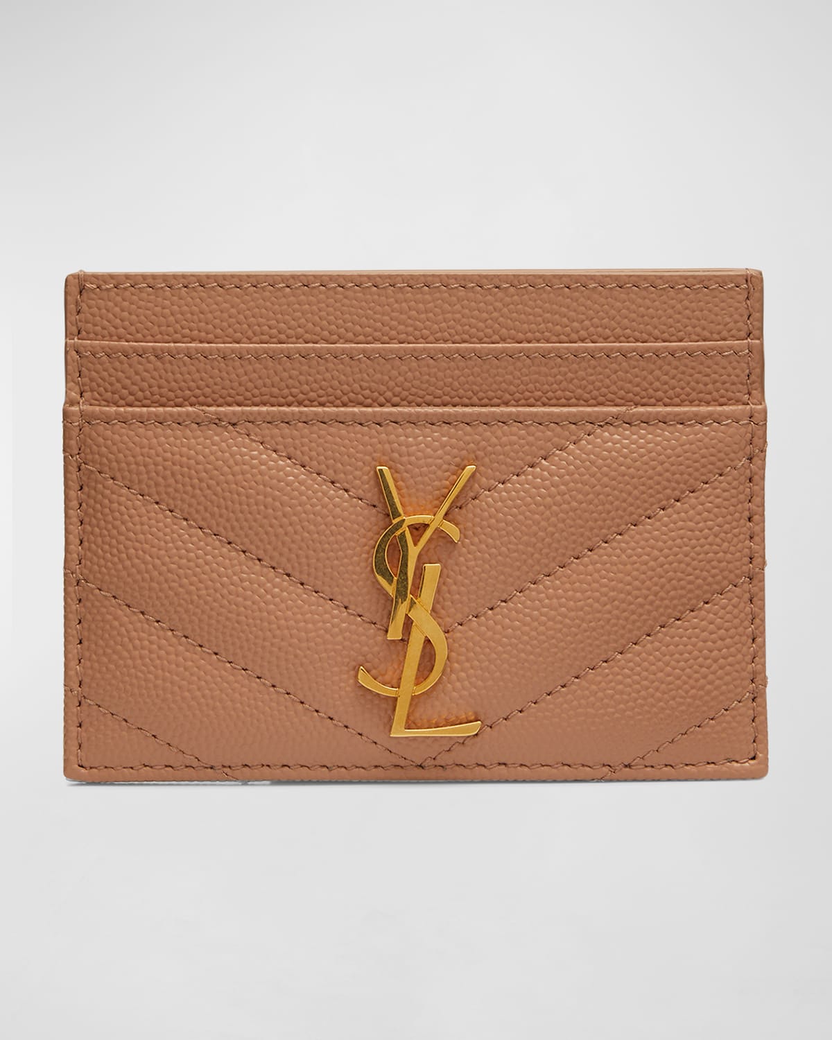 Saint Laurent Ysl Grain De Poudre Leather Card Case, Golden Hardware In Light Orange