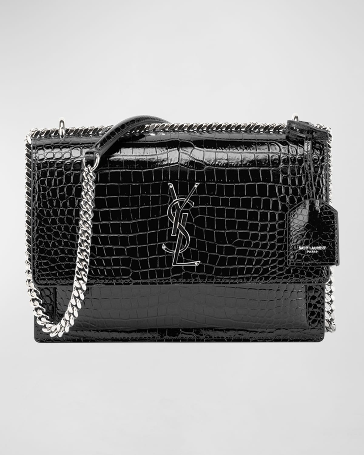 SAINT LAURENT SUNSET MEDIUM YSL CROSSBODY BAG IN CROC-EMBOSSED LEATHER