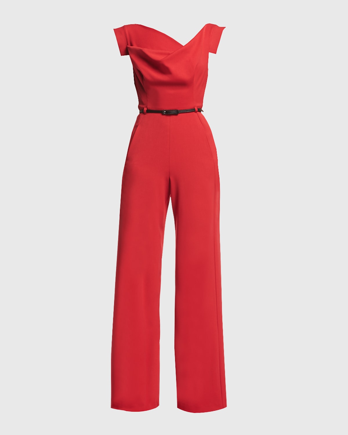 Shop Black Halo Jackie Cap-sleeve Belted Wide-leg Jumpsuit In Red