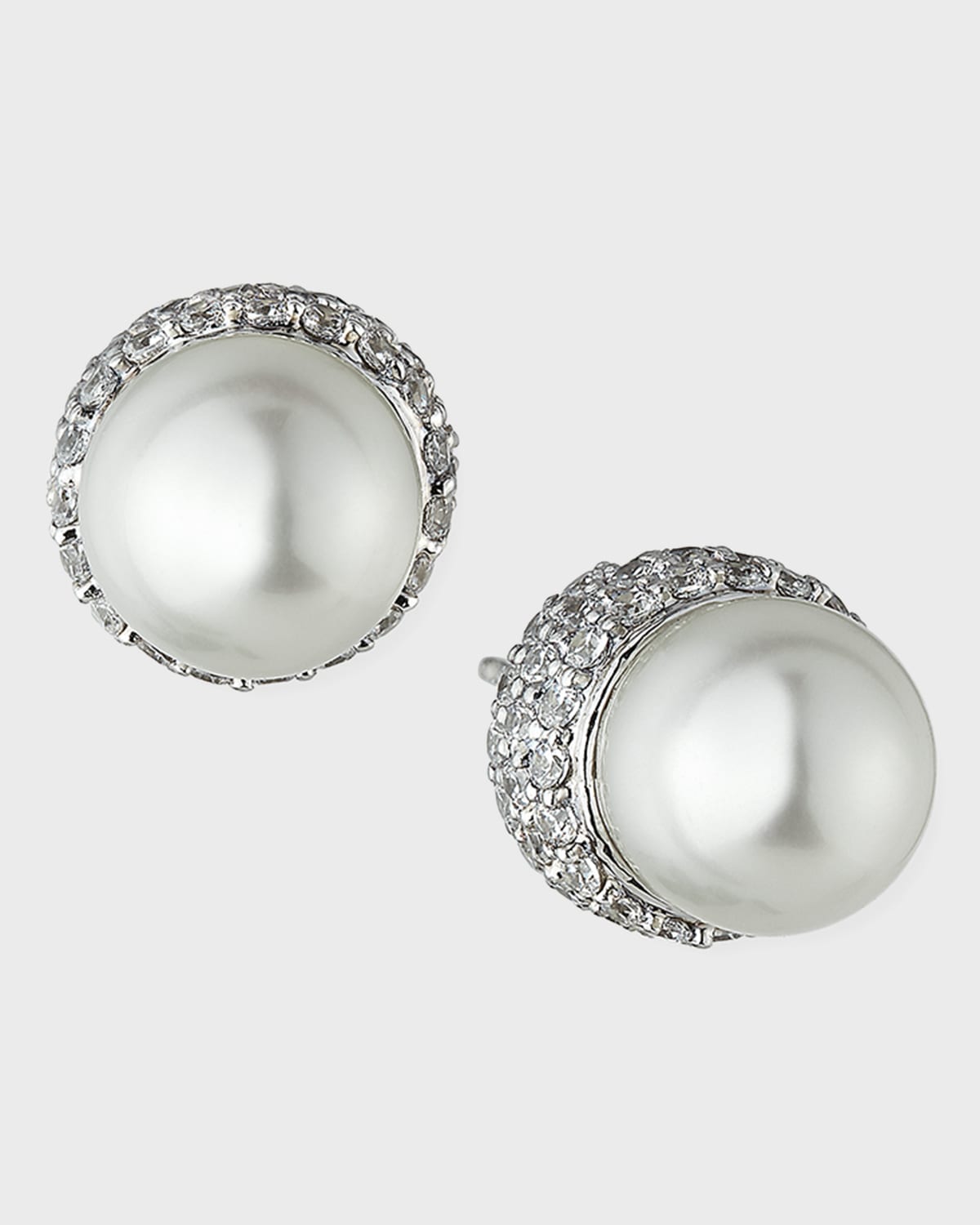 Fantasia by DeSerio 9mm Pave Pearly Stud Earrings