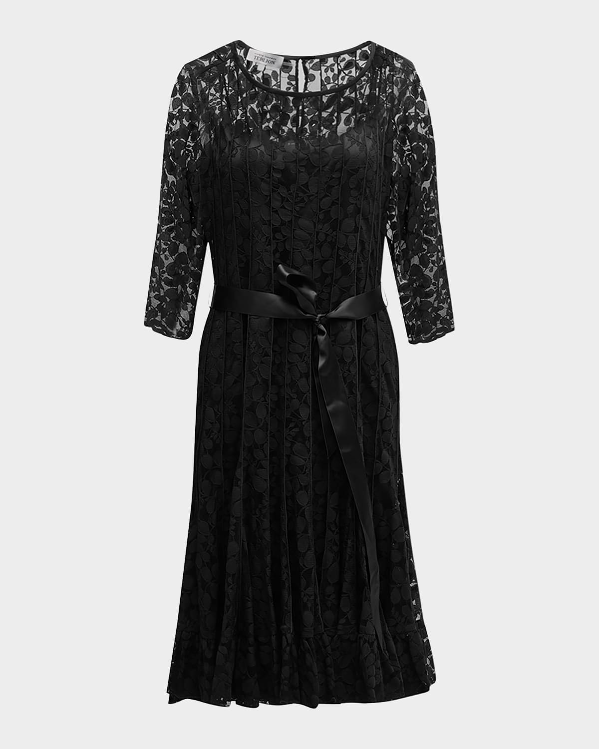 Shop Rickie Freeman For Teri Jon 3/4-sleeve Lace Overlay Cocktail Dress In Black