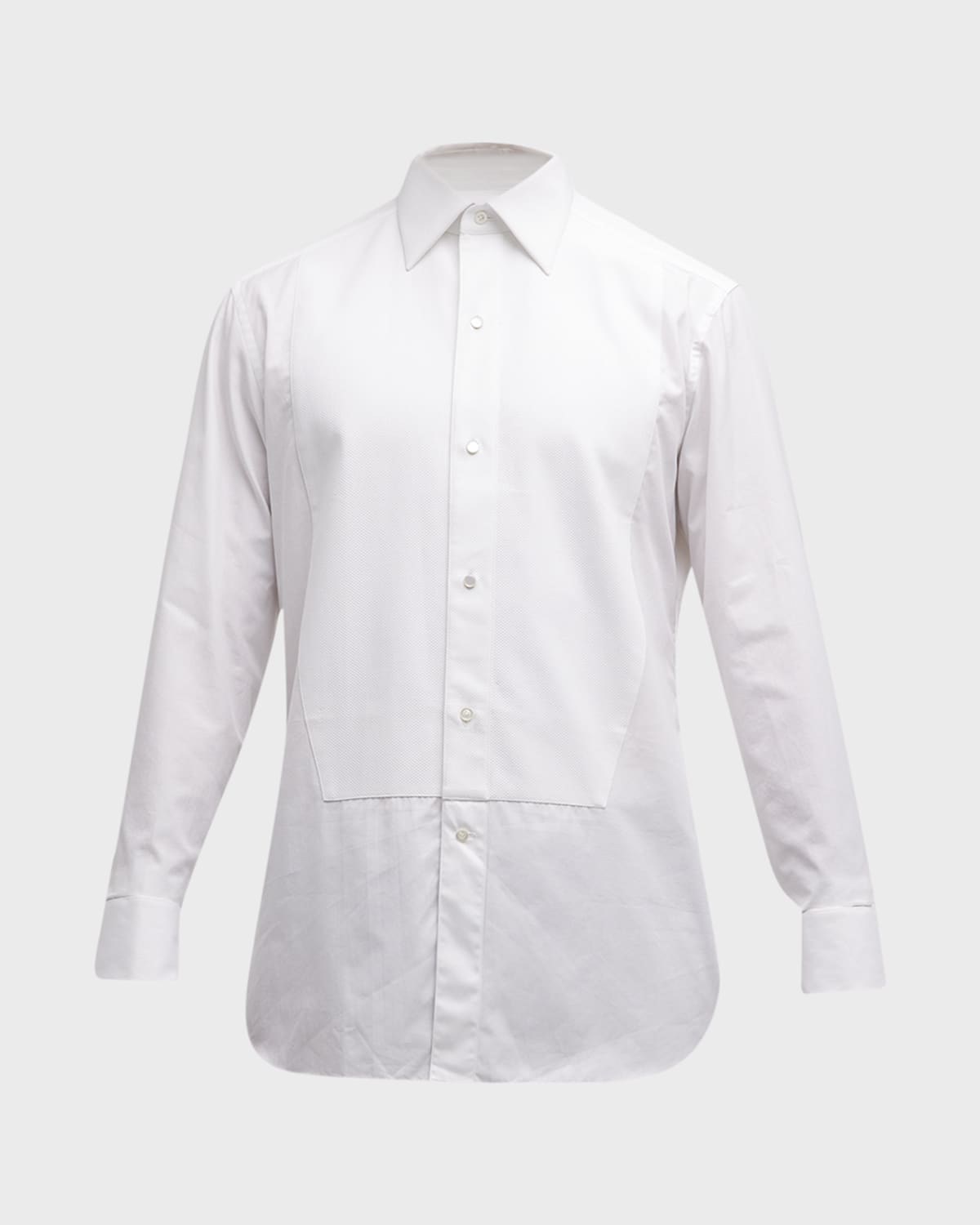 Zegna Men's Woven Pique Tuxedo Shirt In Optical White