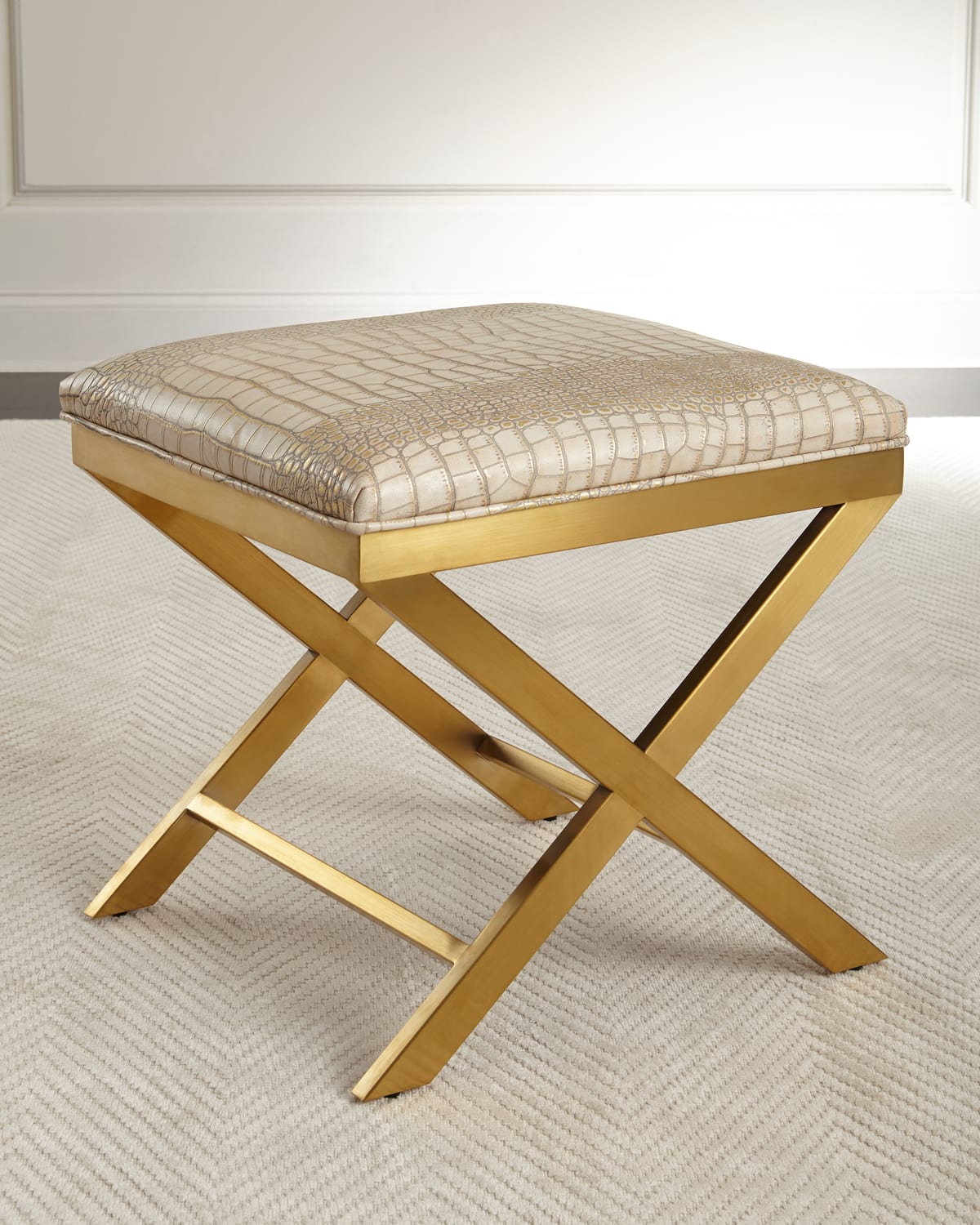 Massoud Nadia Crocodile-embossed X Bench In Cream/brass