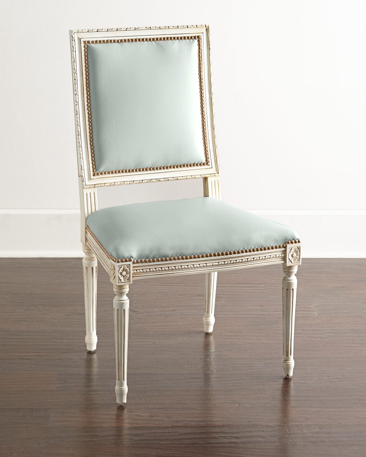 Massoud Ingram Leather Dining Chair In Frost