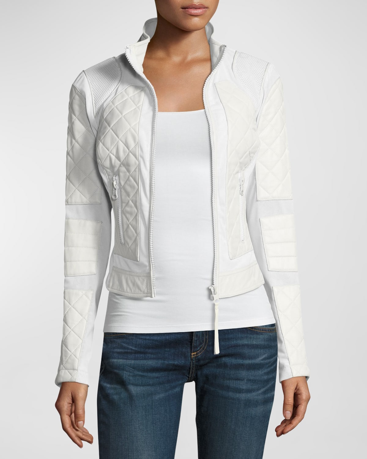 Blanc Noir Quilted Leather & Mesh Moto Jacket