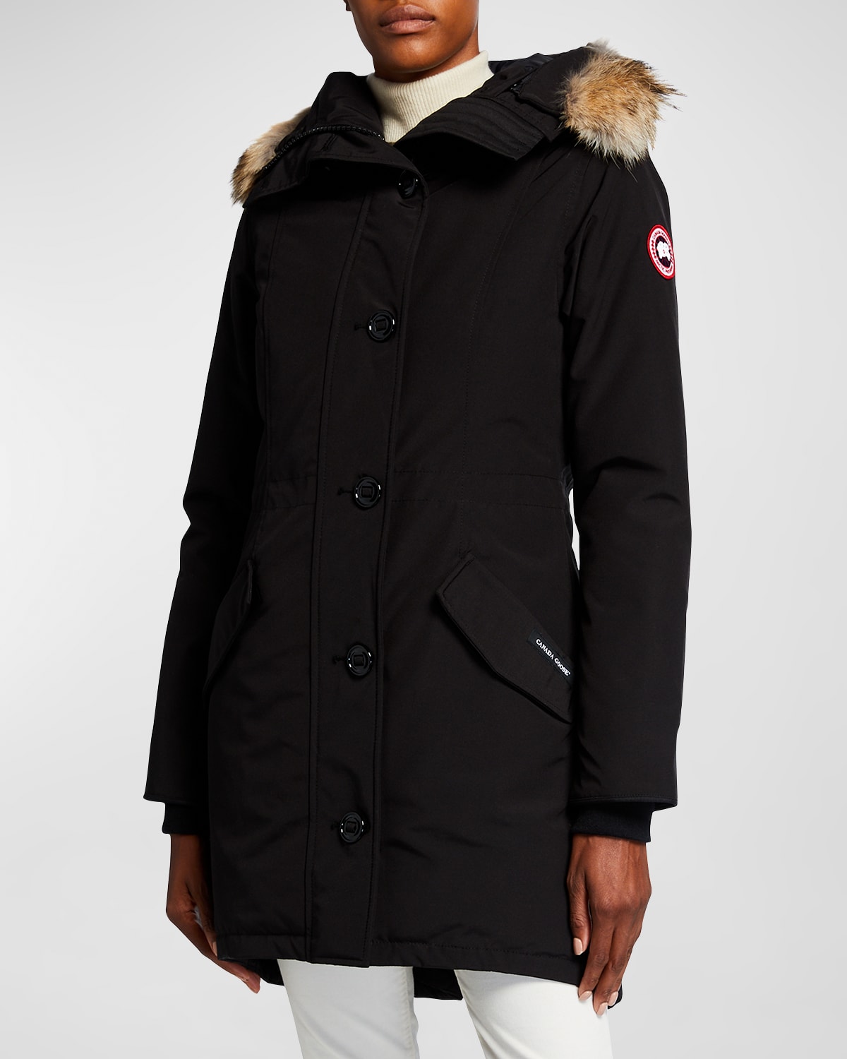 Canada Goose Rossclair Fur-trim Hooded Down Parka In Black