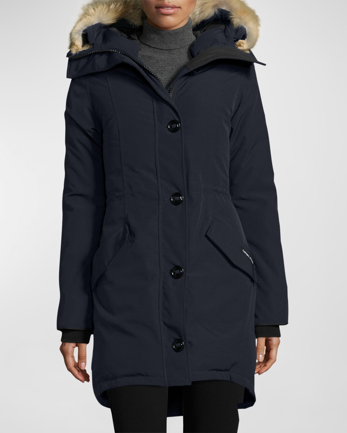 Canada Goose Rossclair Fur-trim Hooded Down Parka In Navy