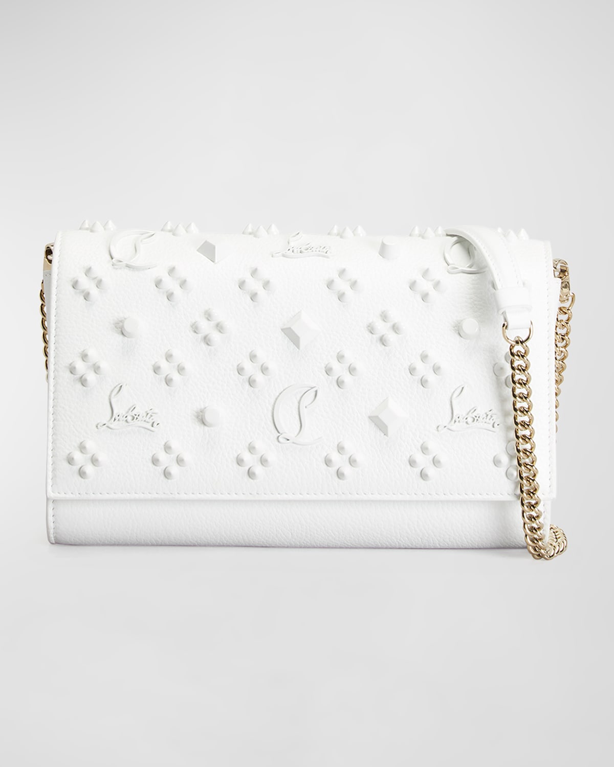 Christian Louboutin Paloma Fold-over Embellished Clutch Bag In Bianco