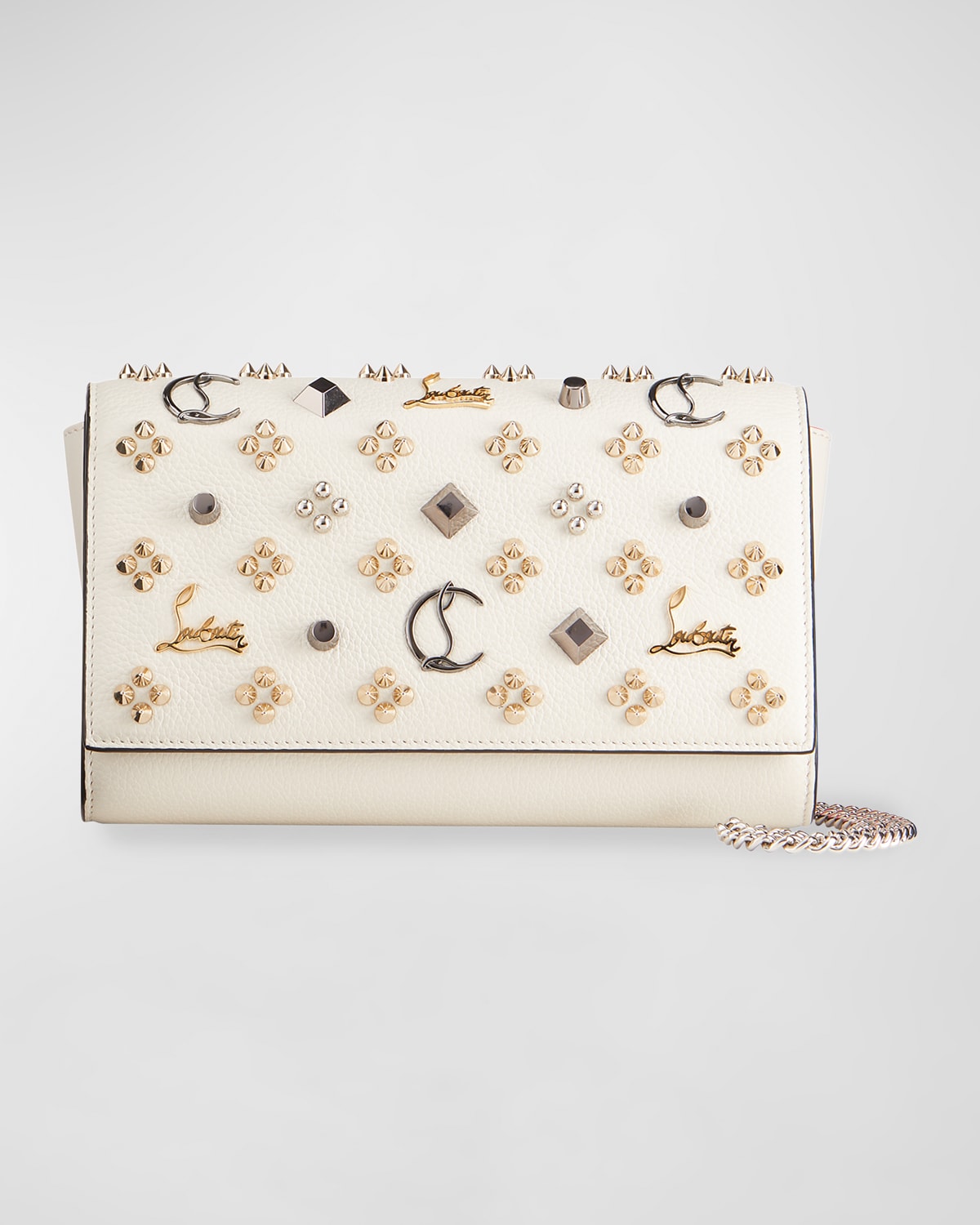 Christian Louboutin Paloma Fold-over Embellished Clutch Bag In Biscotto/multi