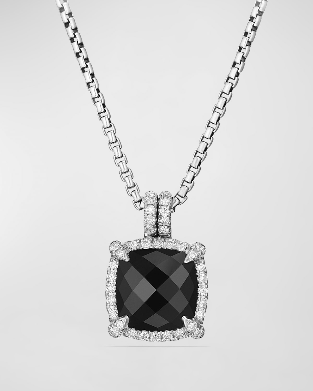 David Yurman 9mm Chatelaine Hampton Blue Topaz Pendant Necklace With Diamonds In Black Onyx