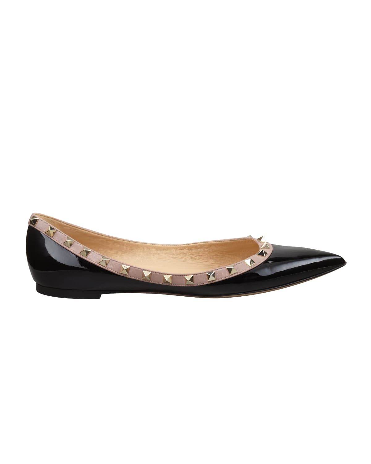 Valentino Rockstud Patent Leather Ballet Flats In Black/nude