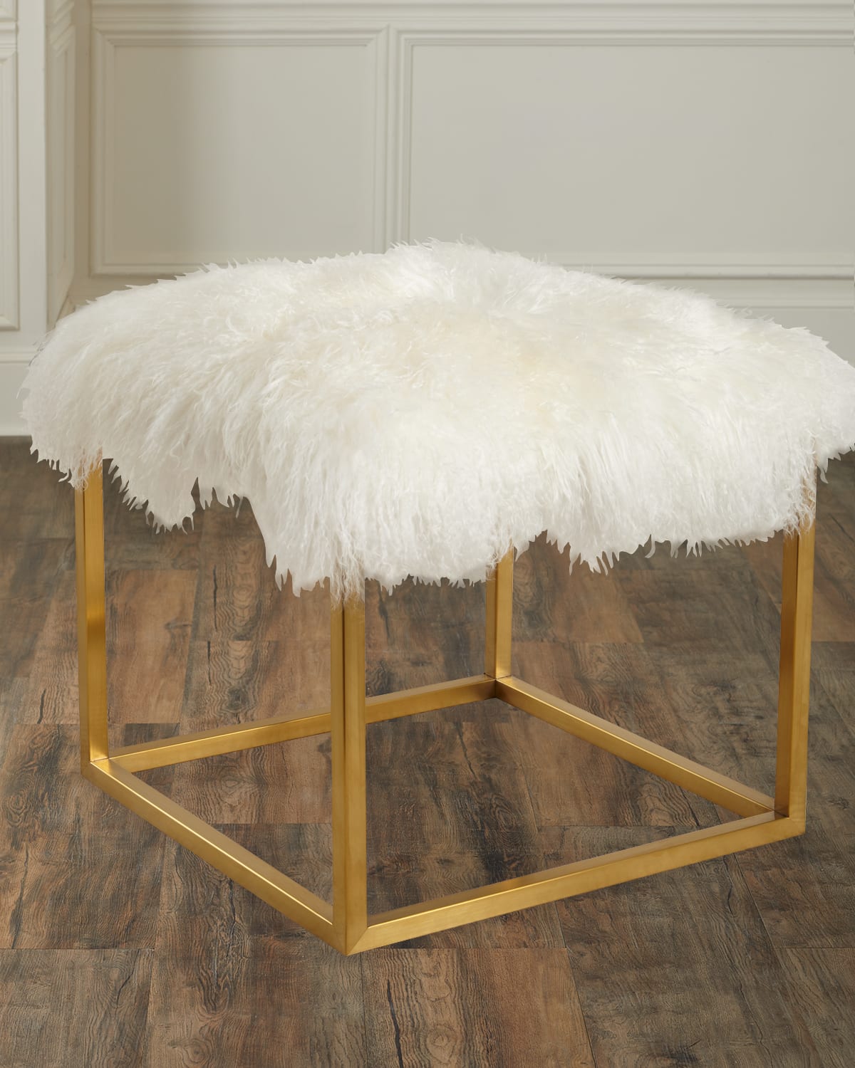Massoud Reno Gold Sheepskin Ottoman In White