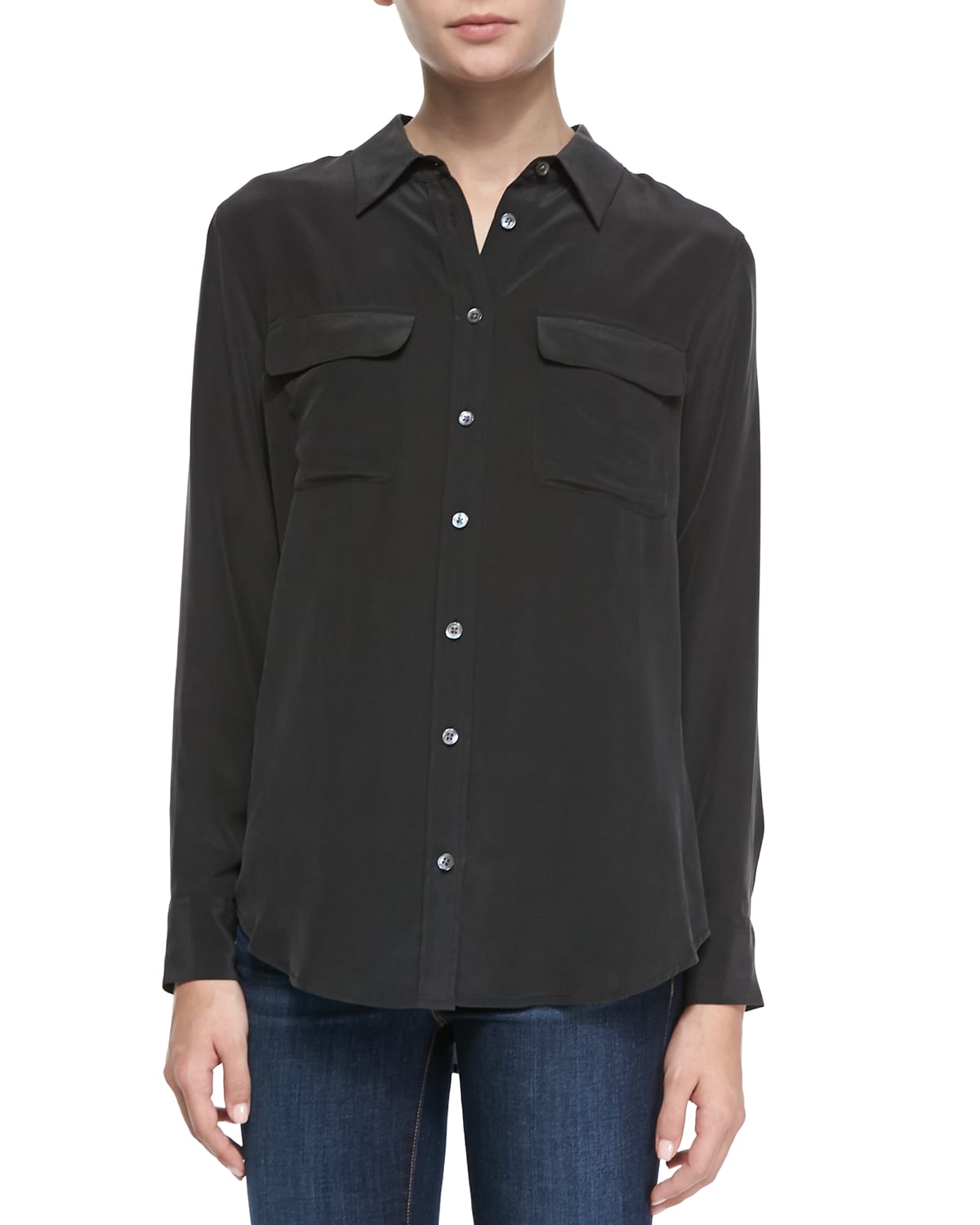 Equipment Slim Signature Long-sleeve Silk Shirt In True Black