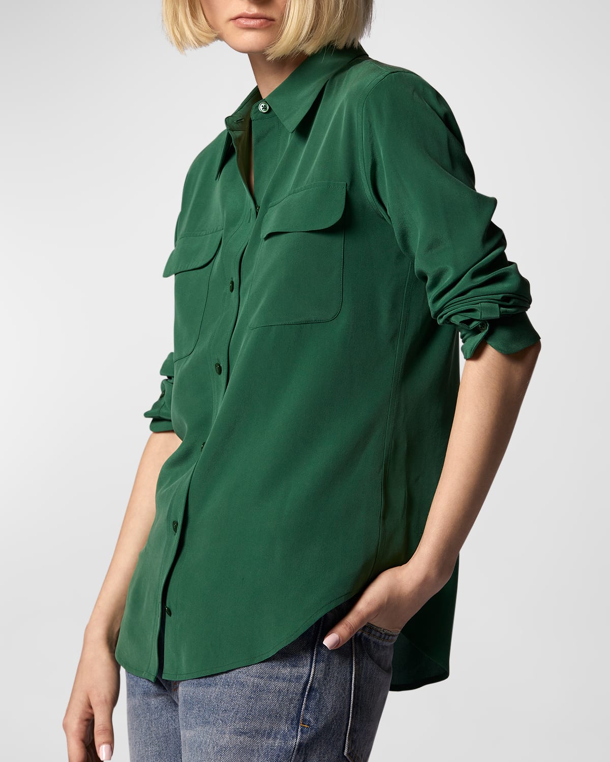 Equipment Signature Slim Fit Silk Button-up Shirt In Misty Jade