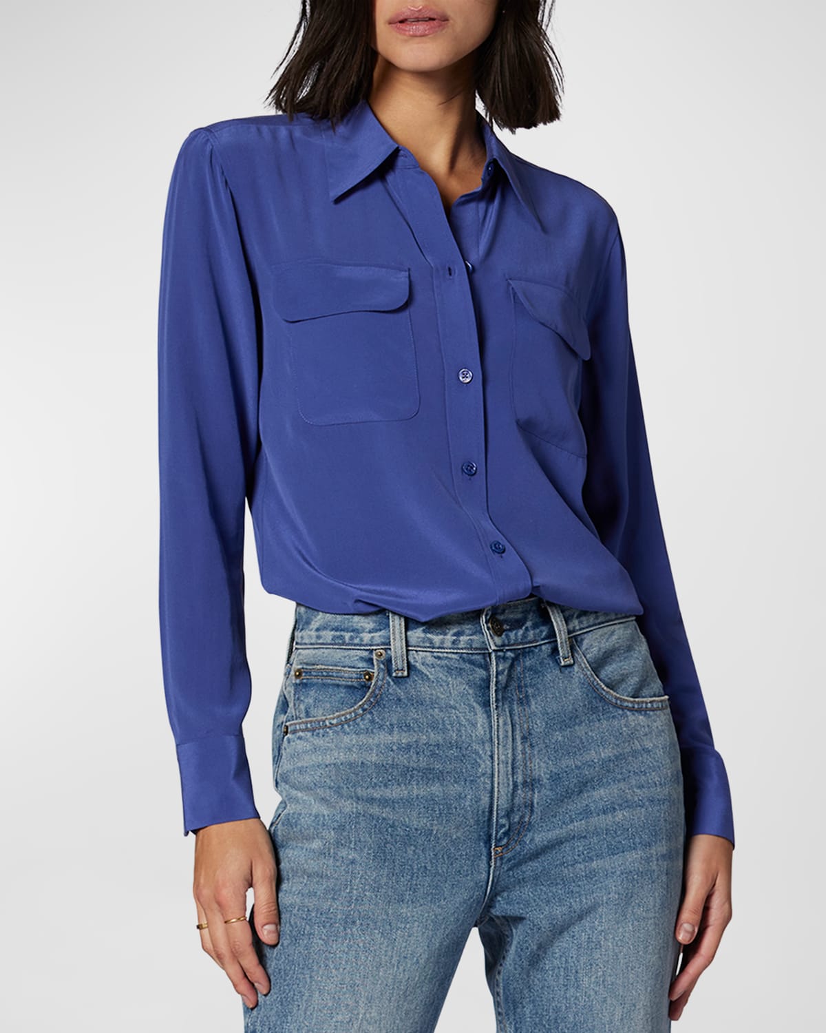 Equipment Slim Signature Long-sleeve Silk Shirt In Skipper Blue