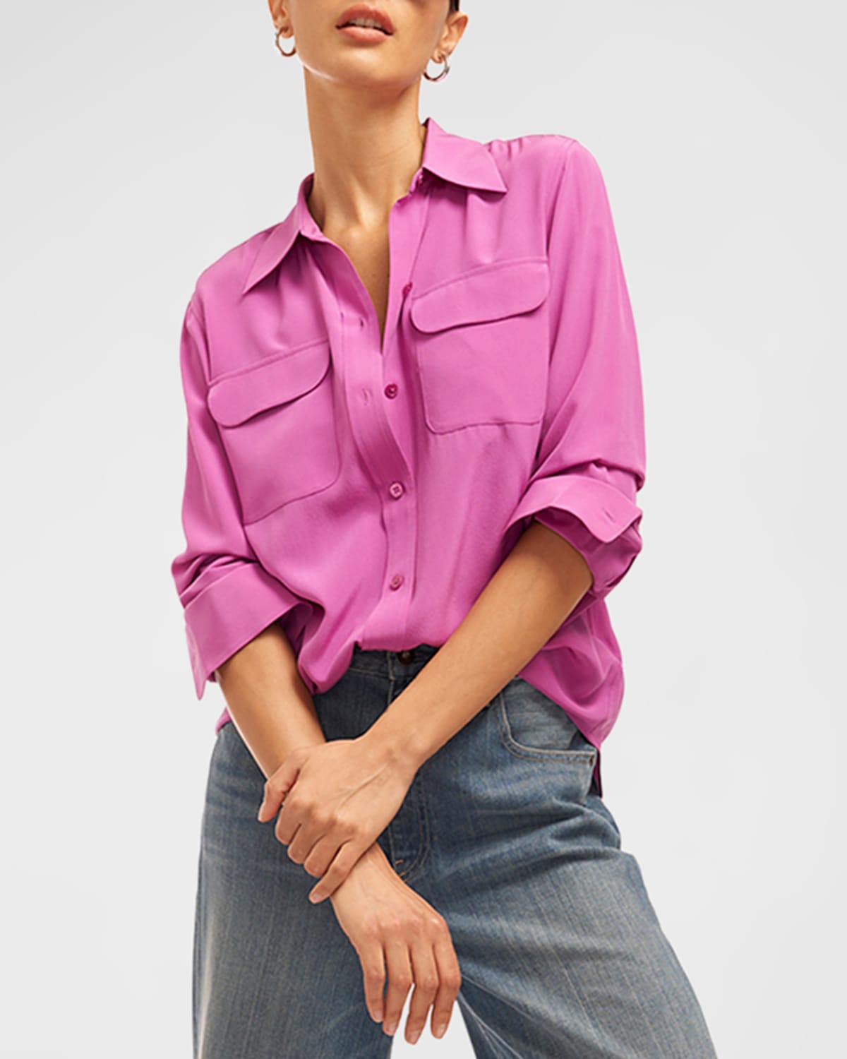 Equipment Signature Slim Fit Silk Button-up Shirt In Willowherb