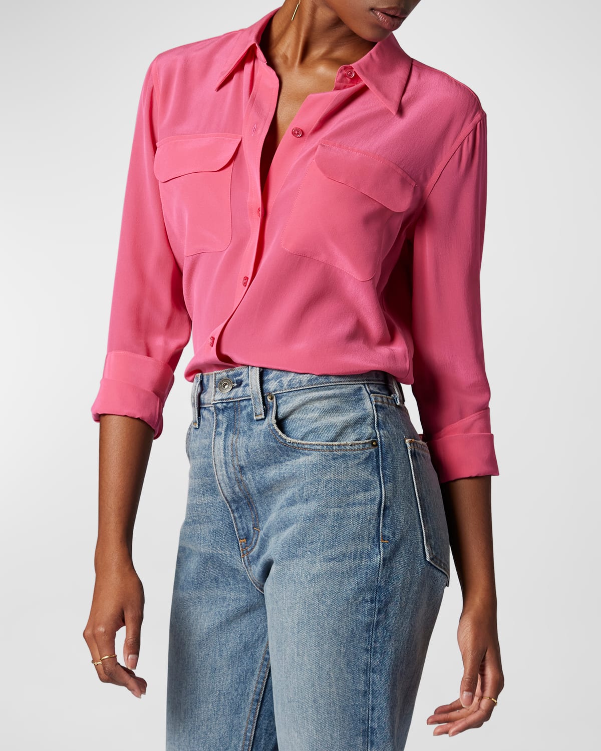 Shop Equipment Slim Signature Long-sleeve Silk Shirt In Raspberry Sorbet