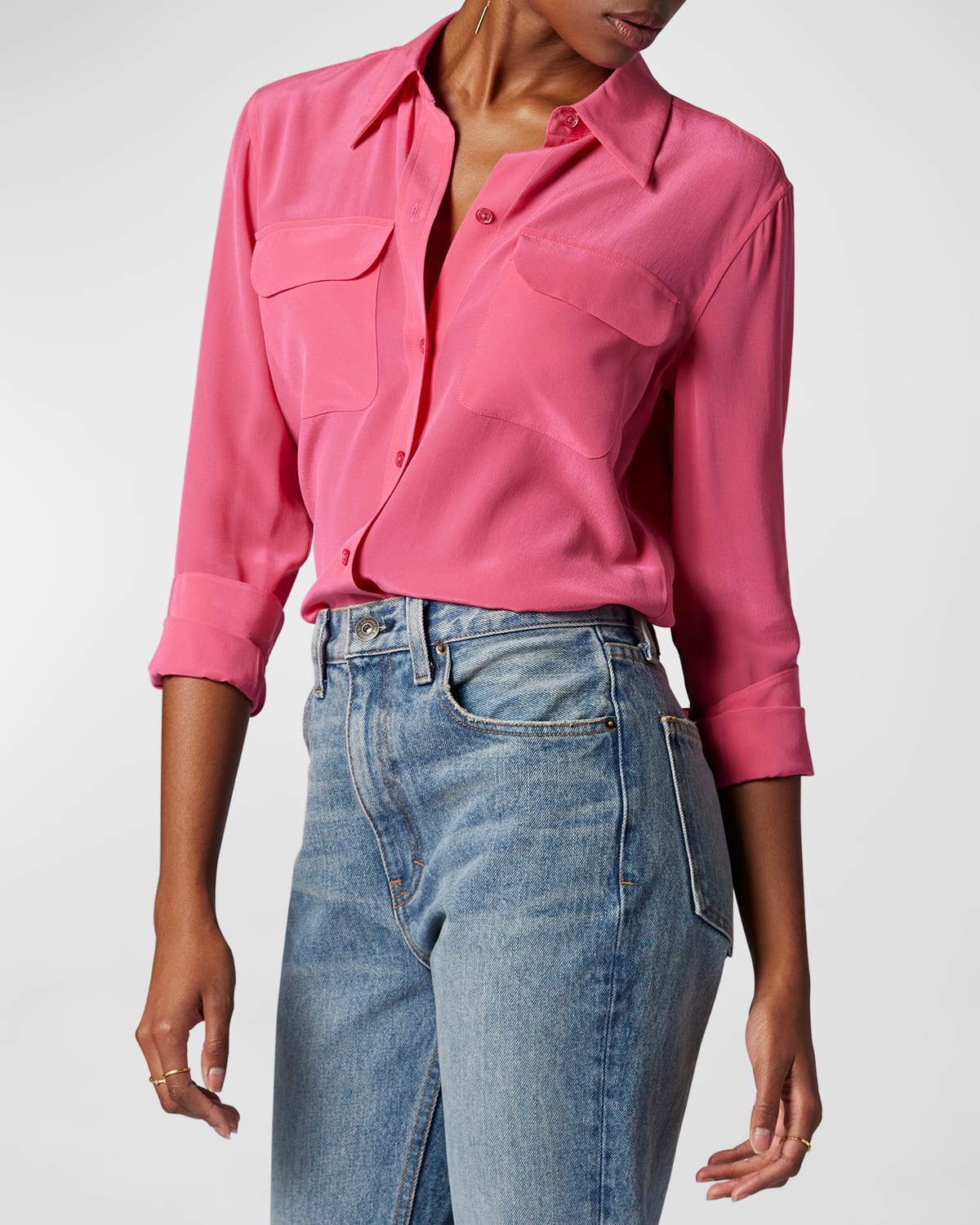 Equipment Slim Signature Long-sleeve Silk Shirt In Raspberry Sorbet