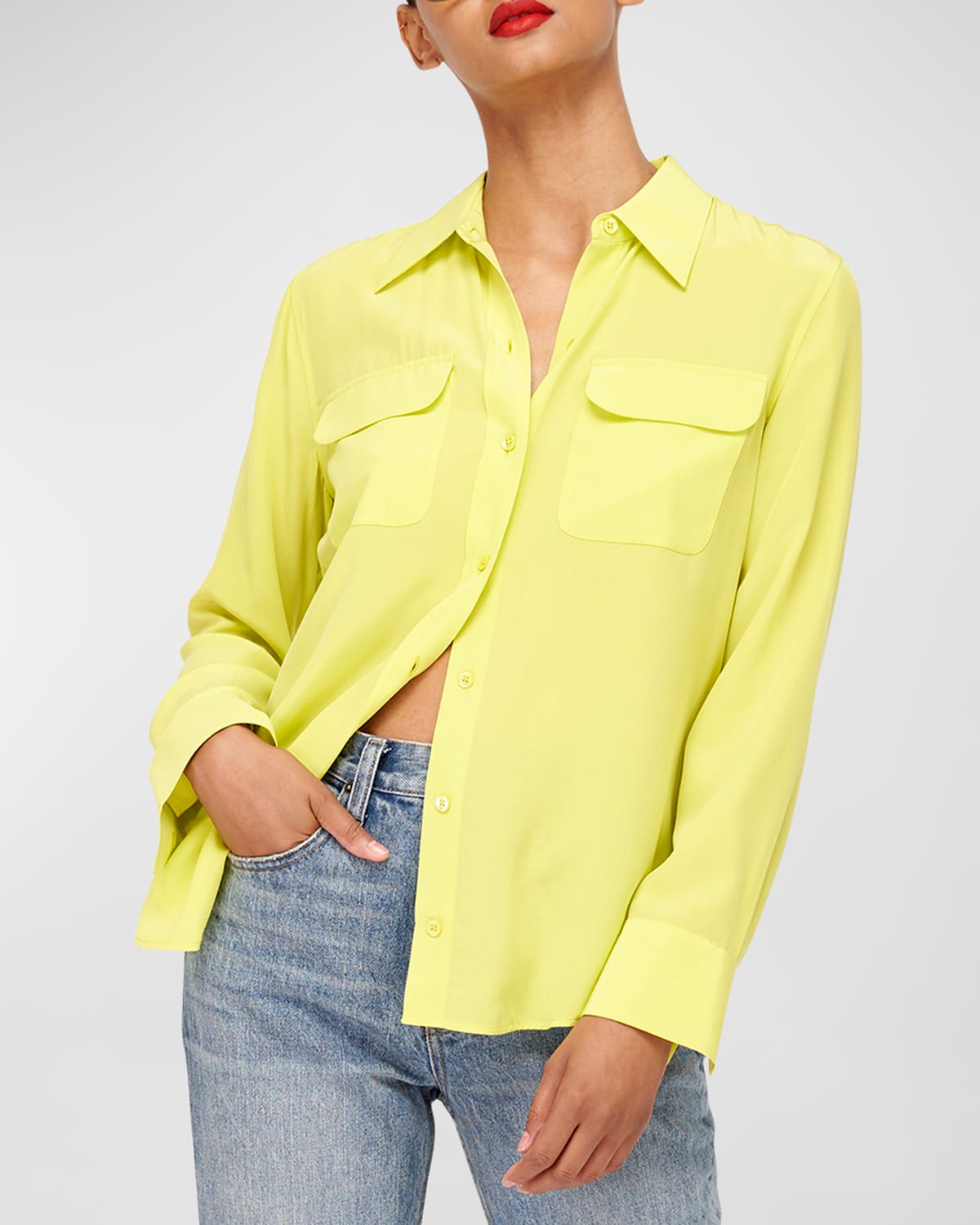 Equipment Signature Slim Fit Silk Button-up Shirt In Evening Primrose