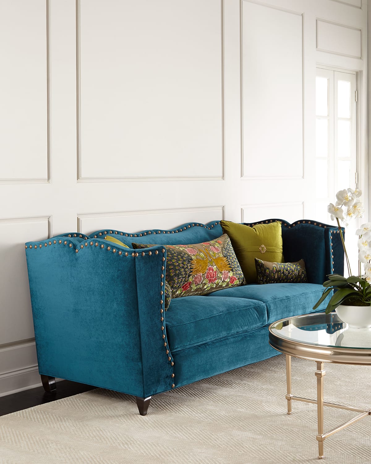 Haute House Santiago Peacock Sofa 92" In Teal