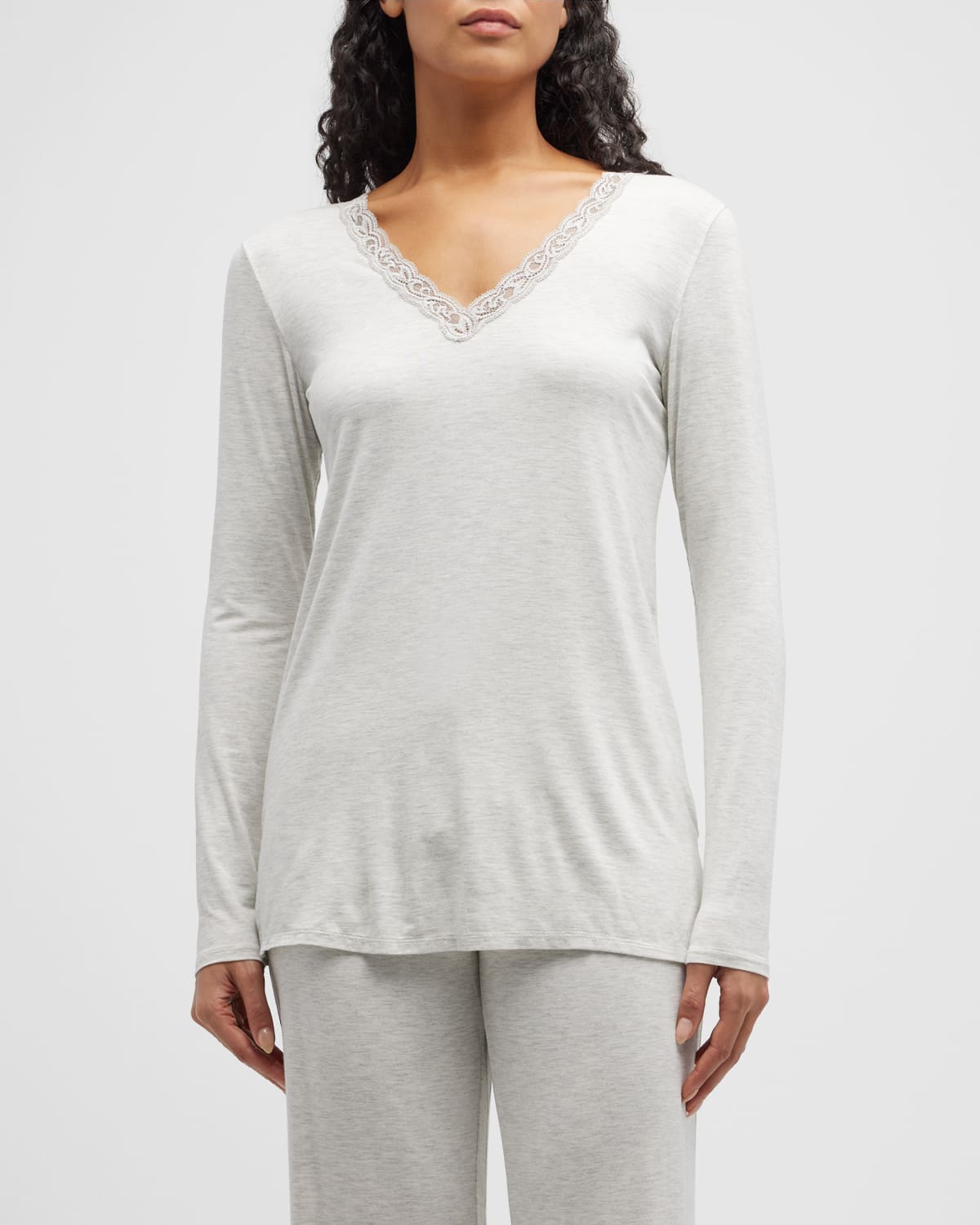 Natori Feathers Long-sleeve Pajama Set In Light Heathergrey