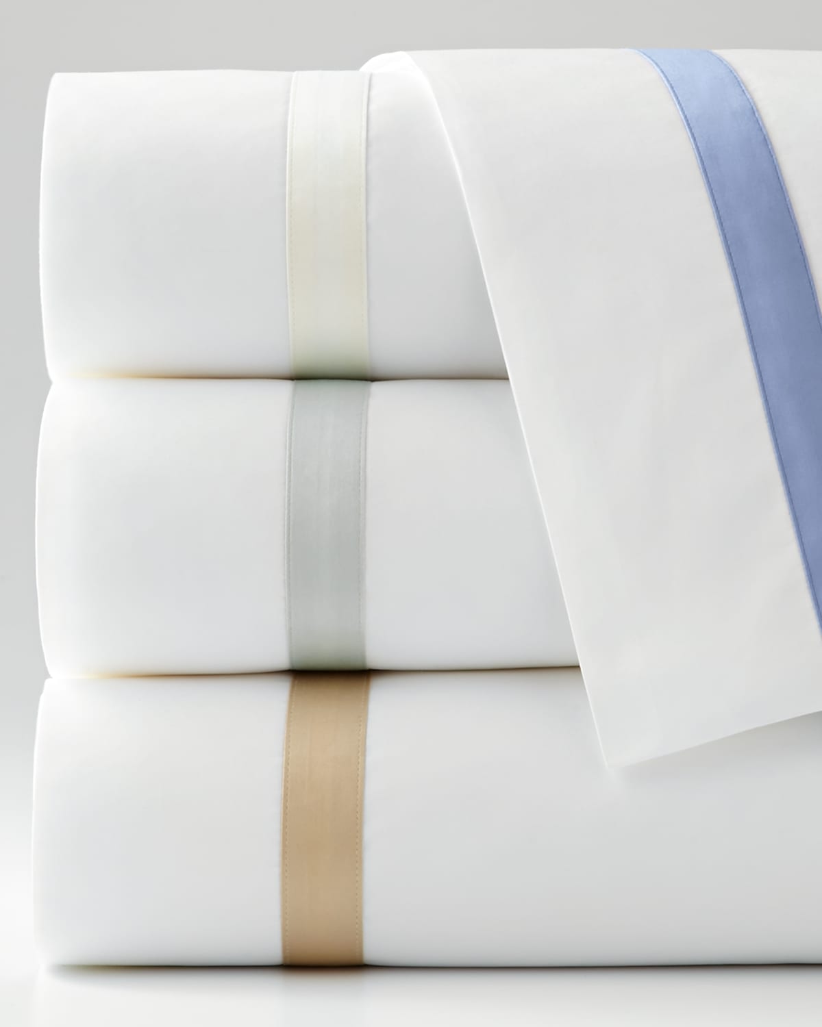 Shop Matouk King 600 Thread Count Lowell Flat Sheet In White/azure (blue