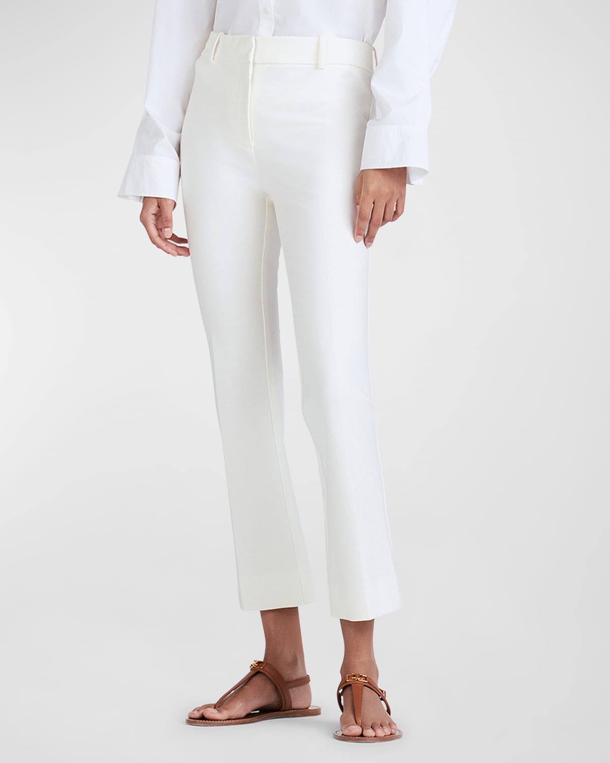 Shop Derek Lam 10 Crosby Stretch-cotton Cropped Flare Trousers In Soft White