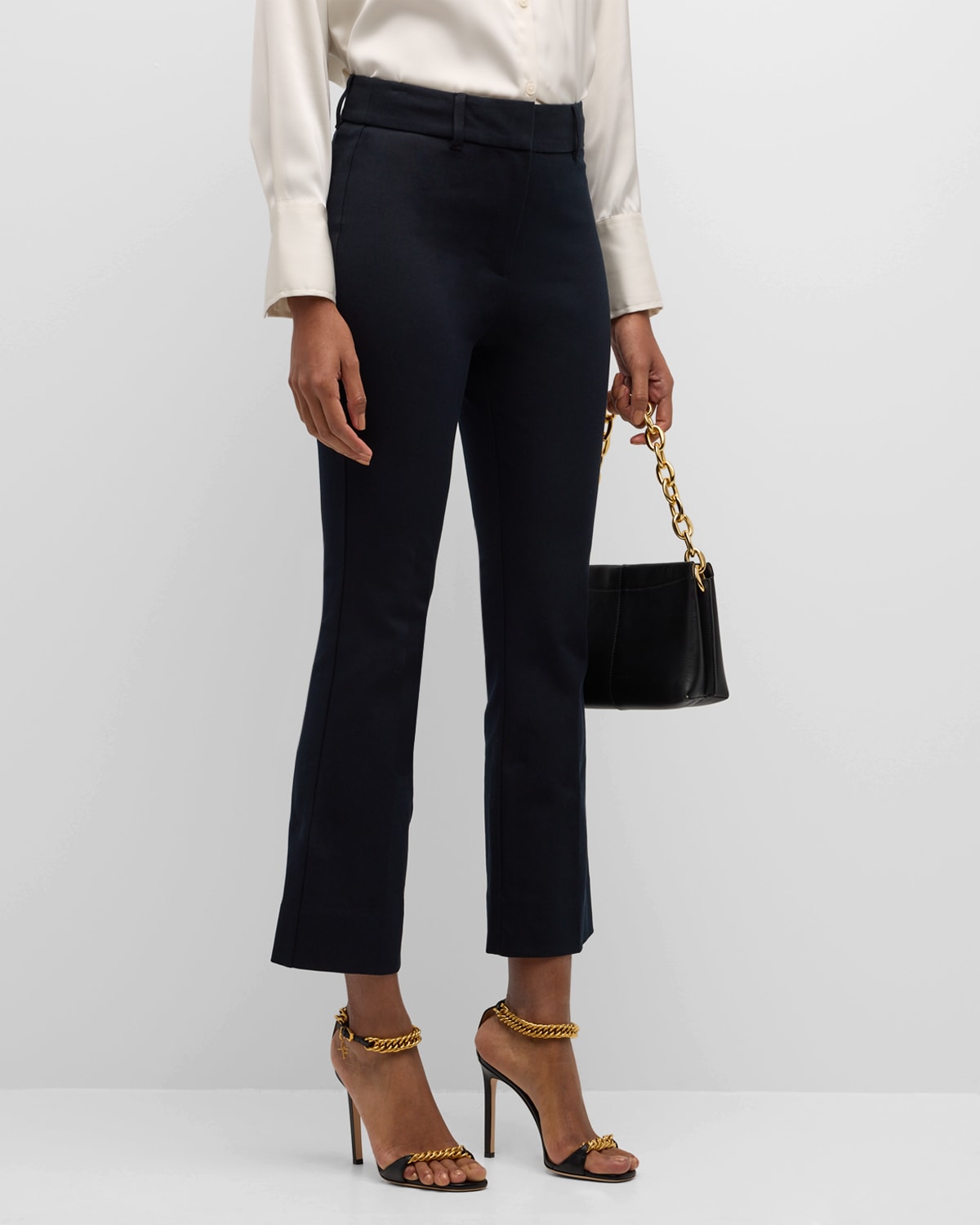 Derek Lam 10 Crosby Stretch-cotton Cropped Flare Trousers In Navy