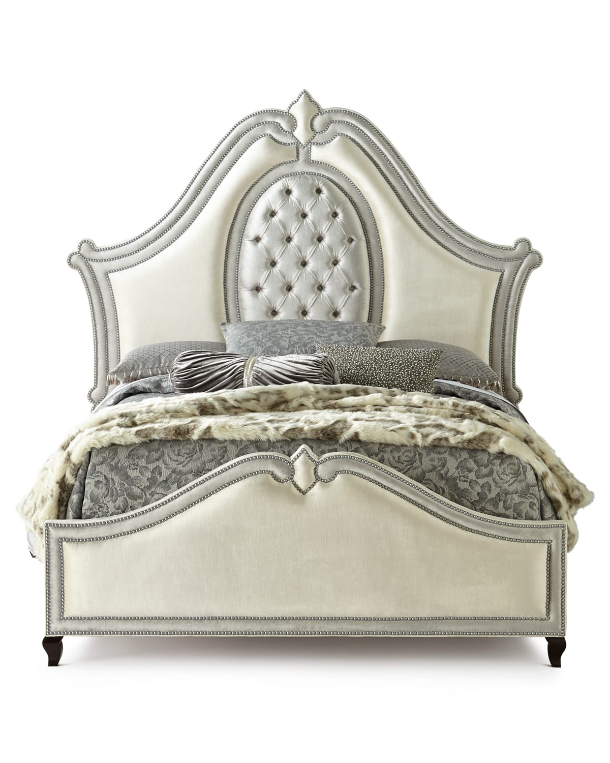 Haute House Anastasia King Bed In Antq White/silver