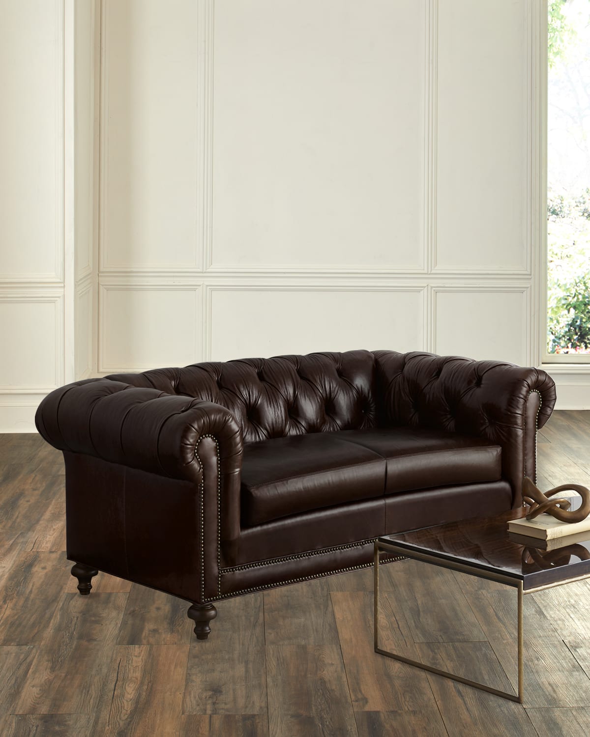 Massoud Davidson 69" Two-cushion Chesterfield Sofa In Brown