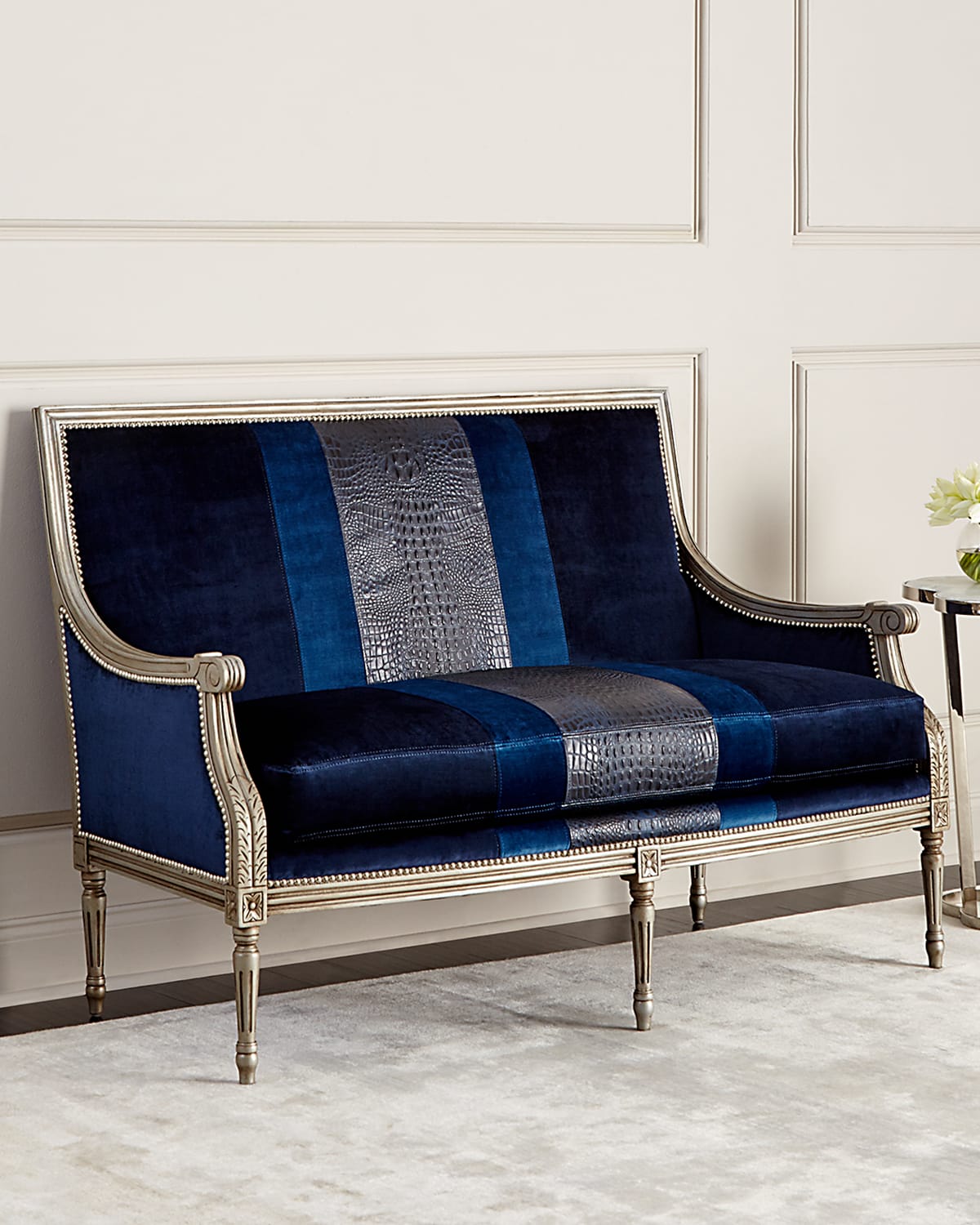 Massoud Lilah Navy Colorblock Settee In Navy