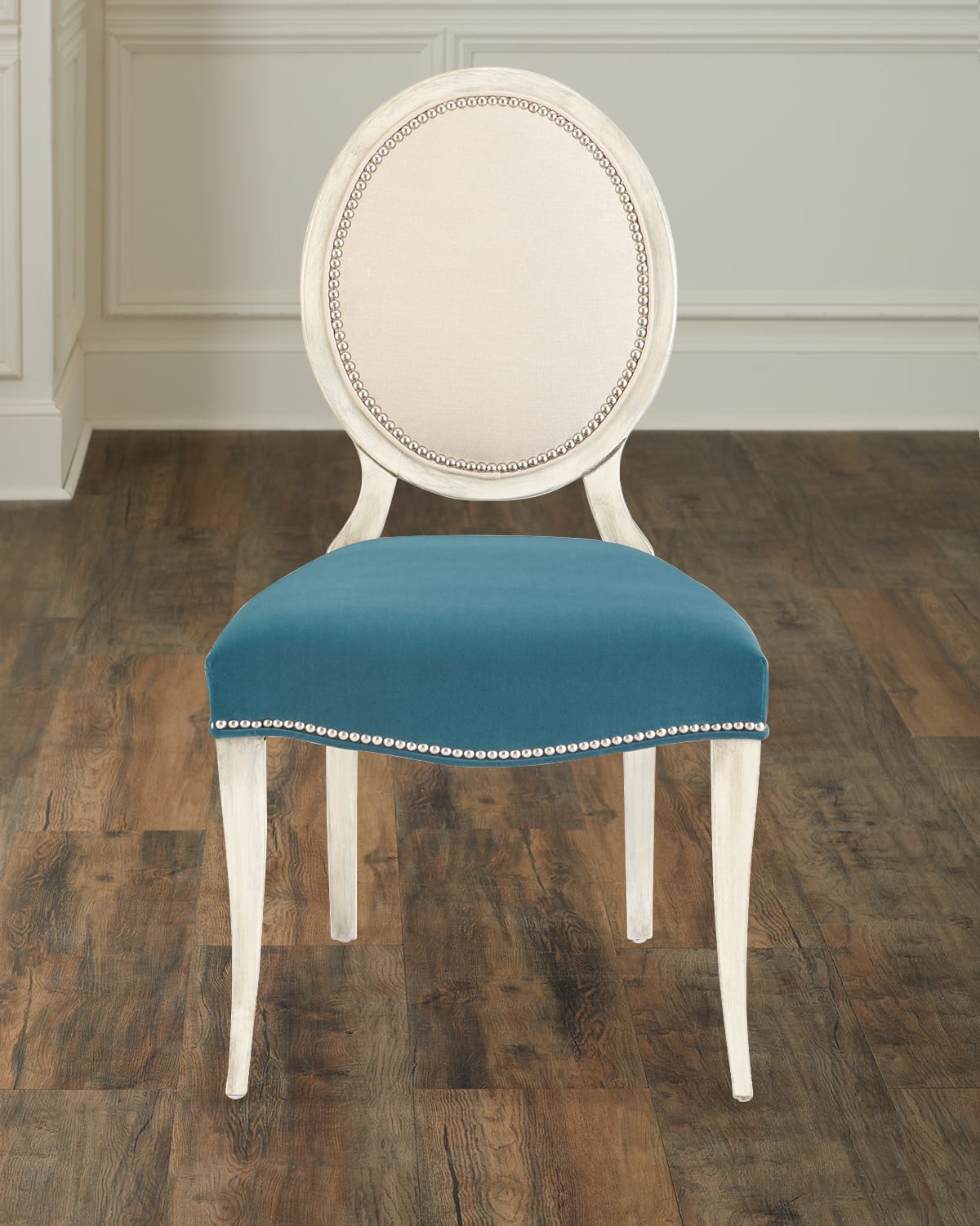 Massoud Paige Linen Dining Chair In Natural / Peacock