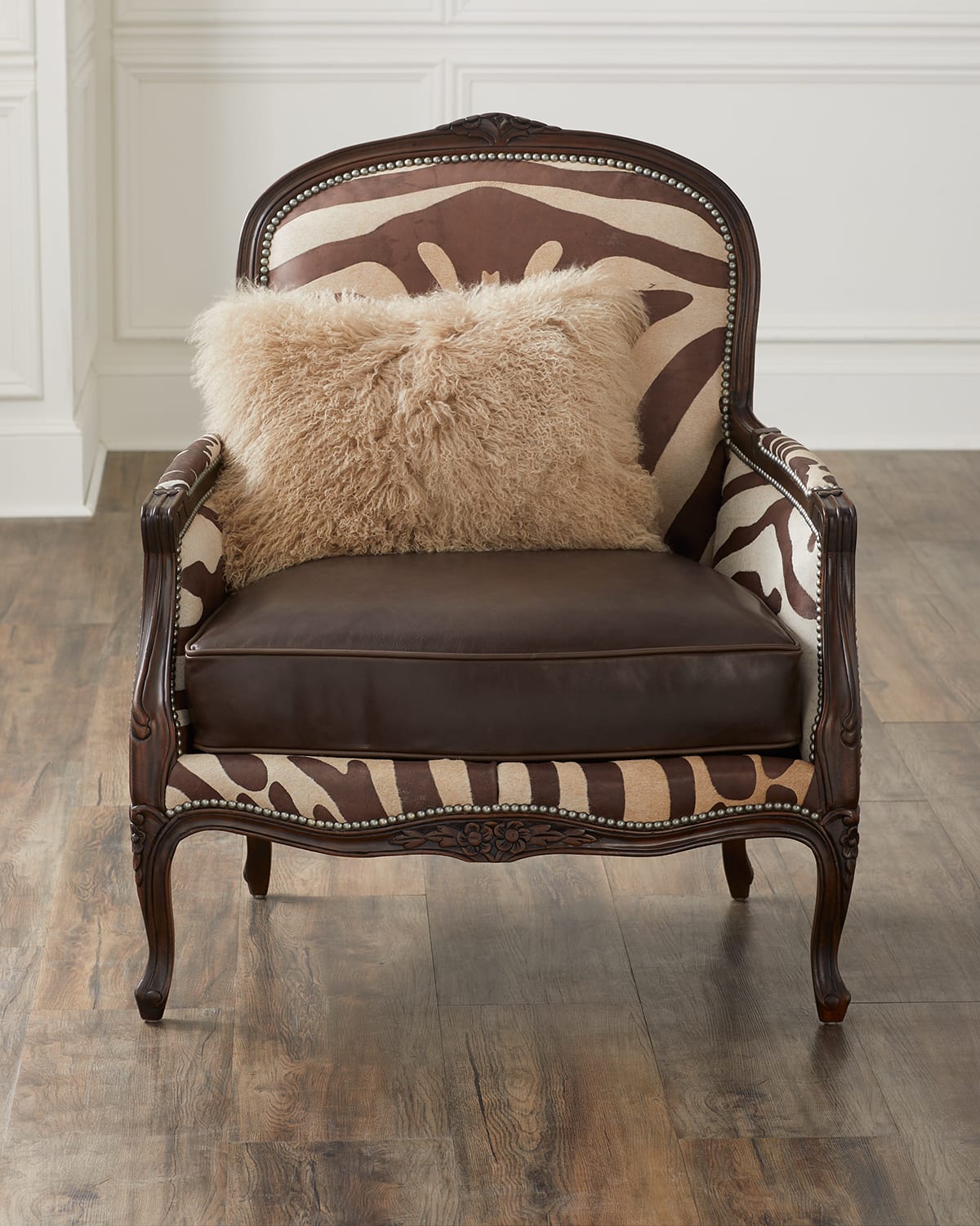 Massoud Titus Zebra-print Bergere Chair In Brown
