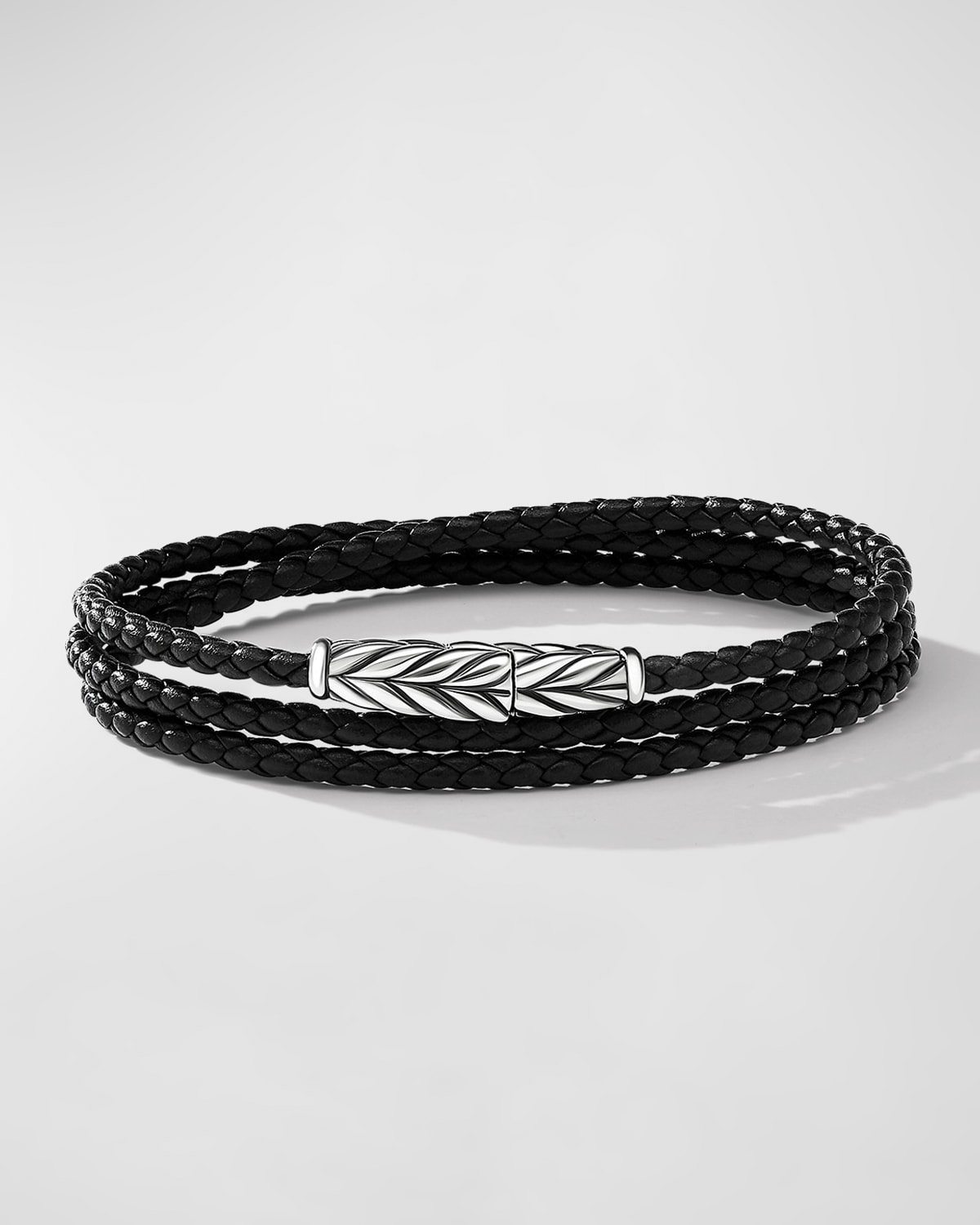 Shop David Yurman Men's Chevron Triple-wrap Leather Bracelet With Silver, 3mm In Black