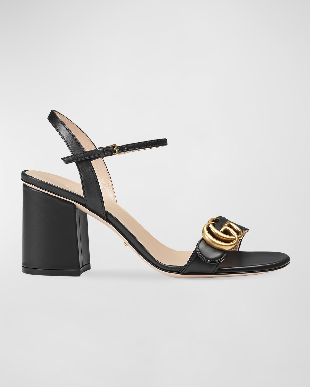 Shop Gucci Marmont Leather Gg Block-heel Sandals In Black