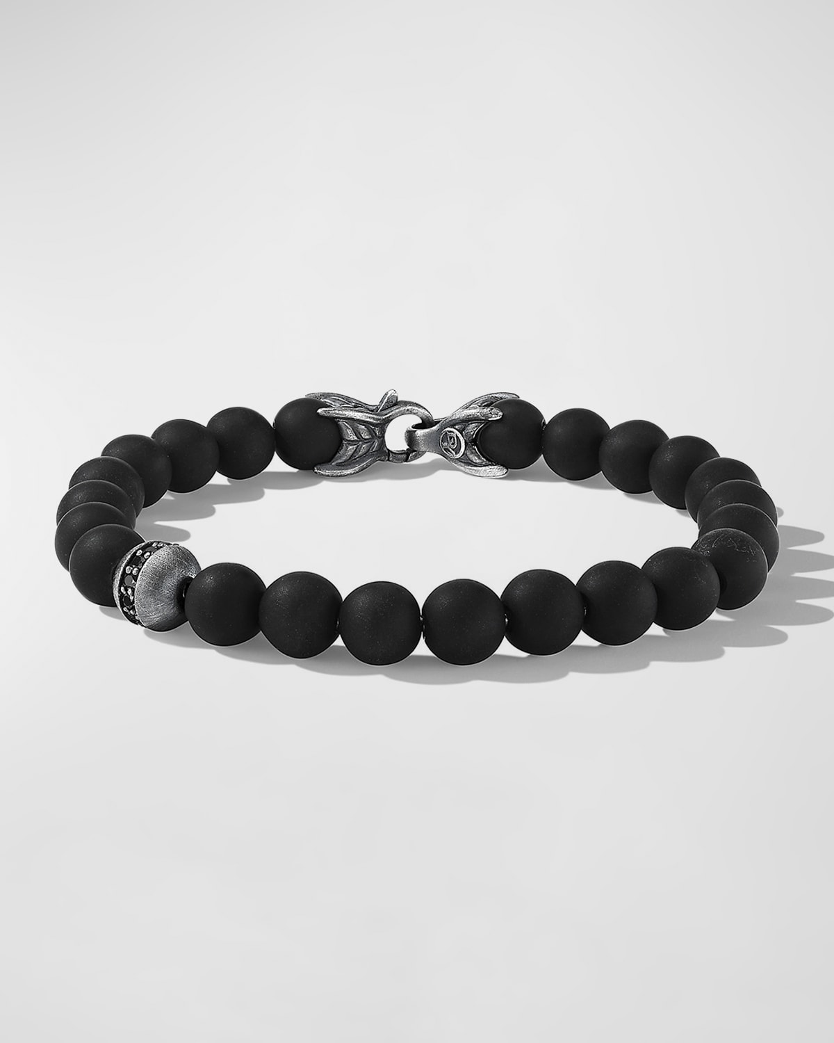 Men's Spiritual Beads Bracelet with Diamonds and Silver, 8mm
