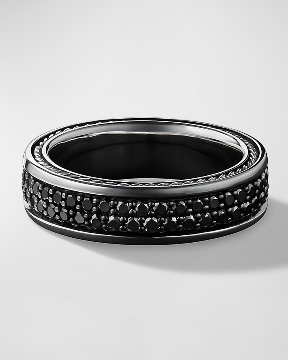 Shop David Yurman Men's Streamline Two-row Band Ring With Black Diamonds In Silver, 6.5mm