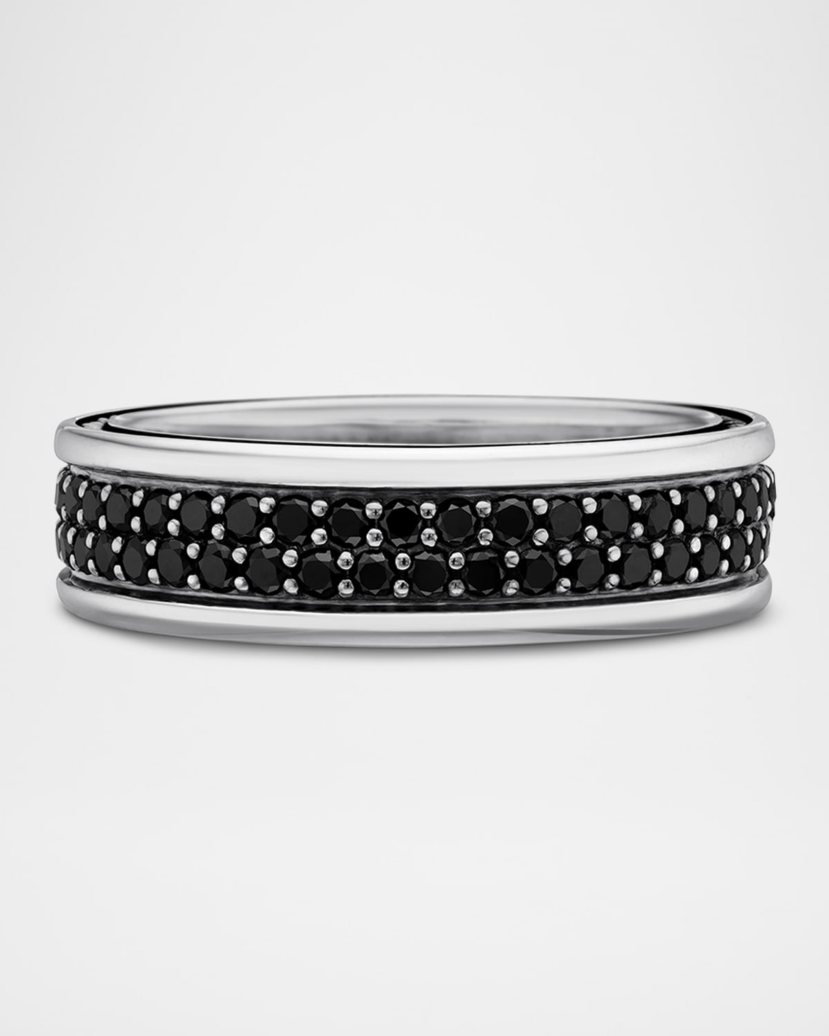 Men's Streamline Two-Row Band Ring with Black Diamonds in Silver, 6.5mm