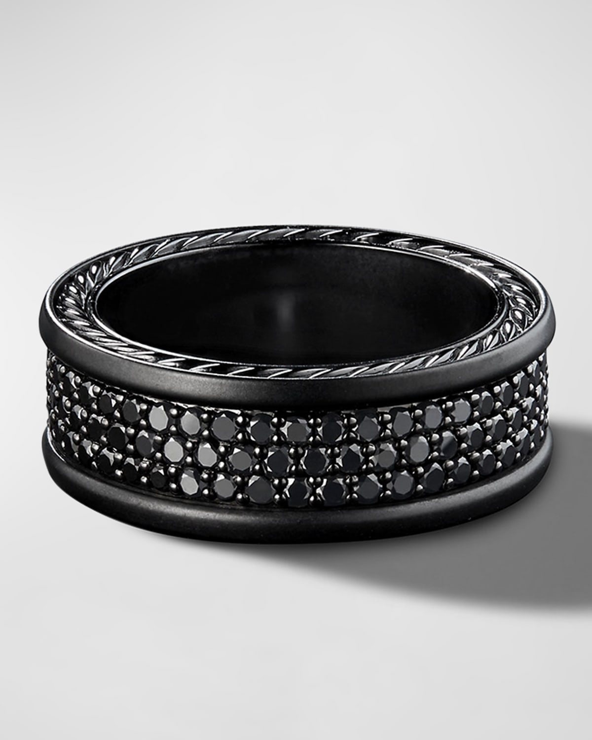 Shop David Yurman Men's Streamline Three-row Band Ring With Black Diamonds In Black Titanium And Silver, 9mm
