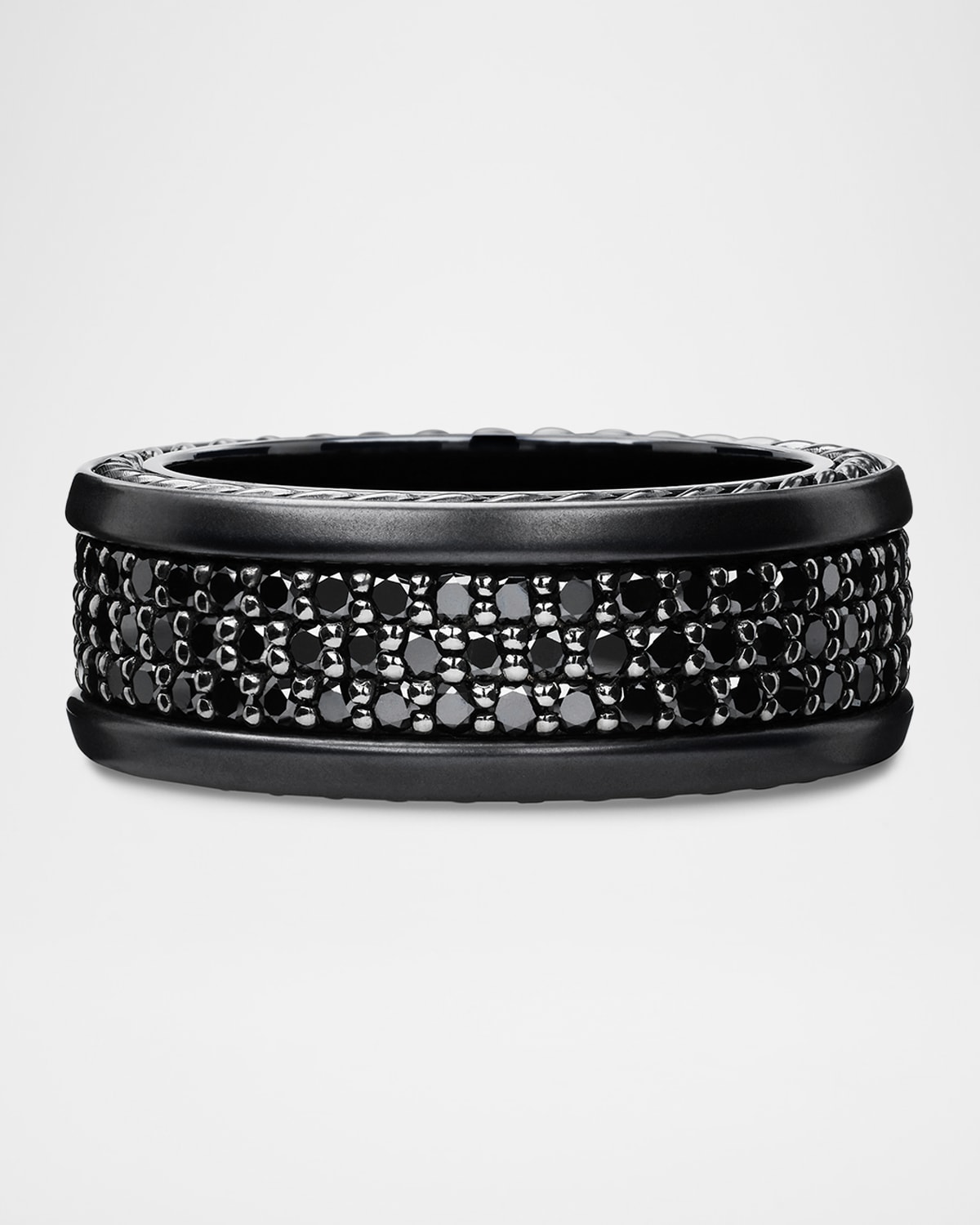 Shop David Yurman Men's Streamline Three-row Band Ring With Black Diamonds In Black Titanium And Silver, 9mm