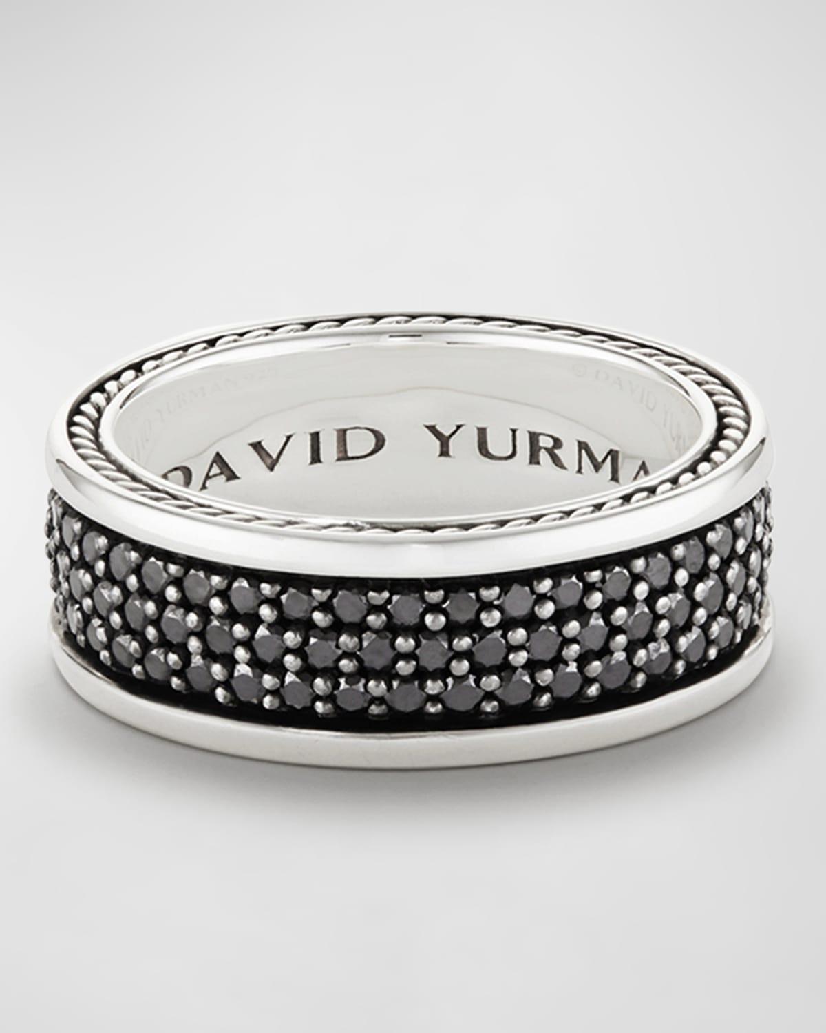 Shop David Yurman Men's Streamline Three-row Band Ring With Black Diamonds In Silver, 8.5mm