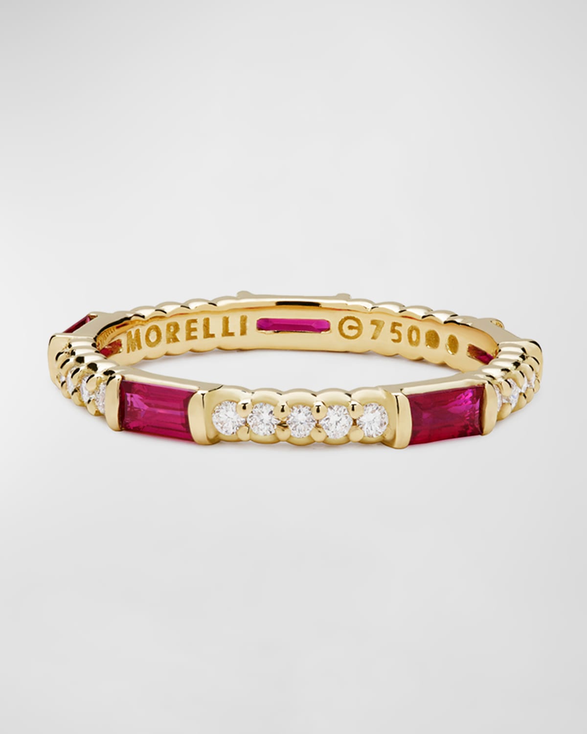 Paul Morelli Ruby & Diamond Pinpoint Baguette Ring In 18k Gold