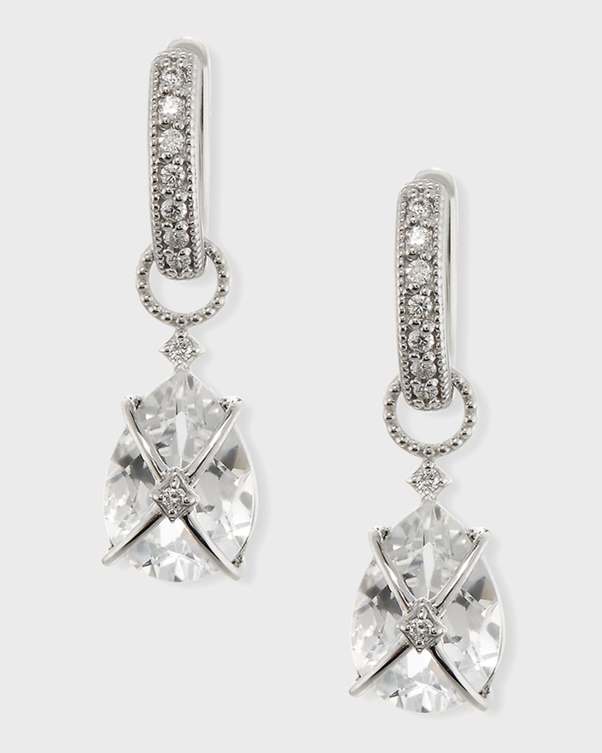 Jude Frances Tiny Crisscross Wrapped White Topaz Earring Charms with Diamonds