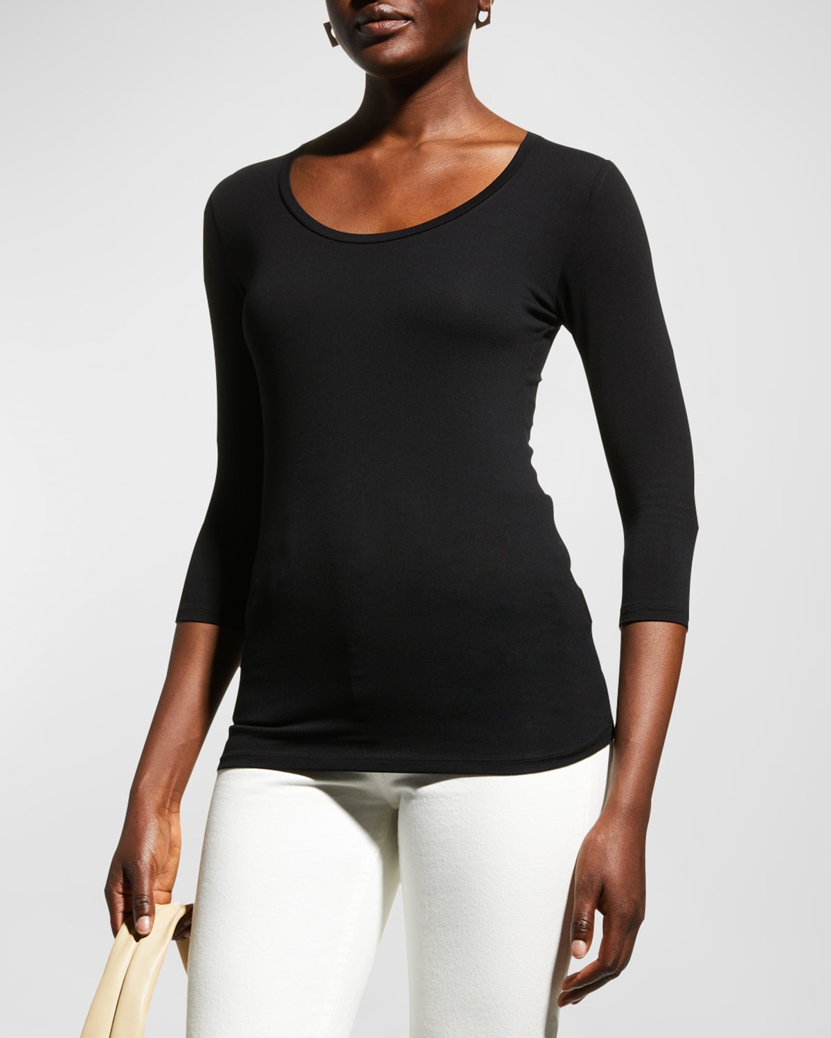 Shop Majestic Soft Touch 3/4-sleeve Scoop-neck Tee In Noir